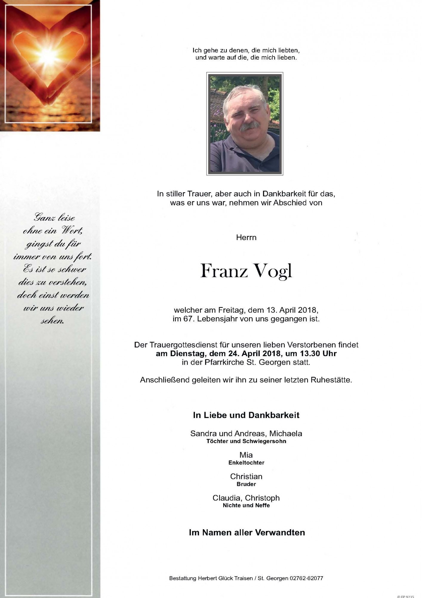 Traueranzeige von Franz Vogl