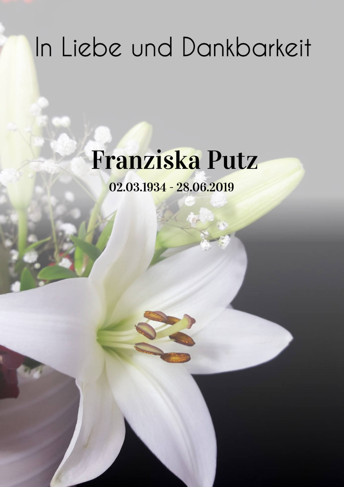 Traueranzeige von Franziska Putz