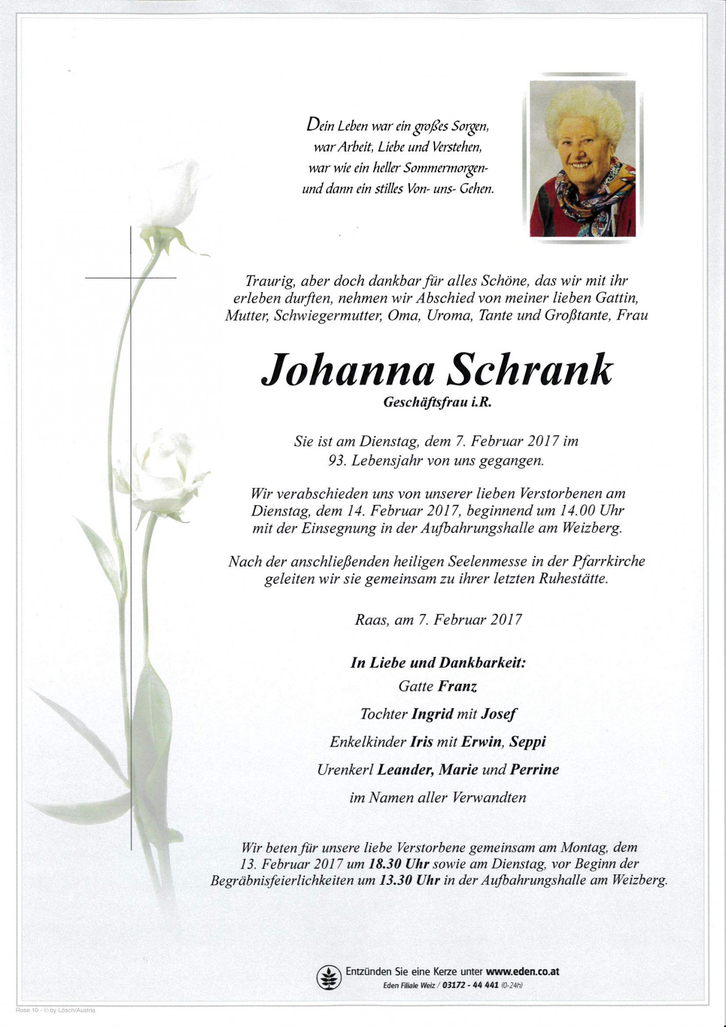 Traueranzeige von Johanna Schrank