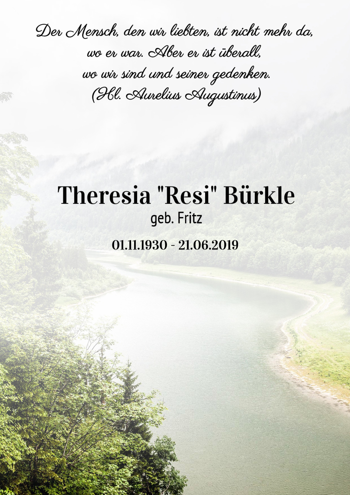 Traueranzeige von Theresia "Resi" Bürkle