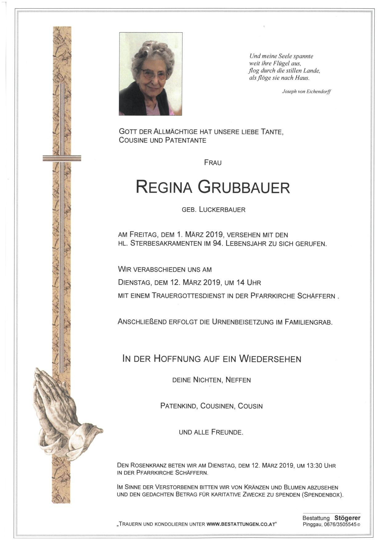 Traueranzeige von Regina Grubbauer