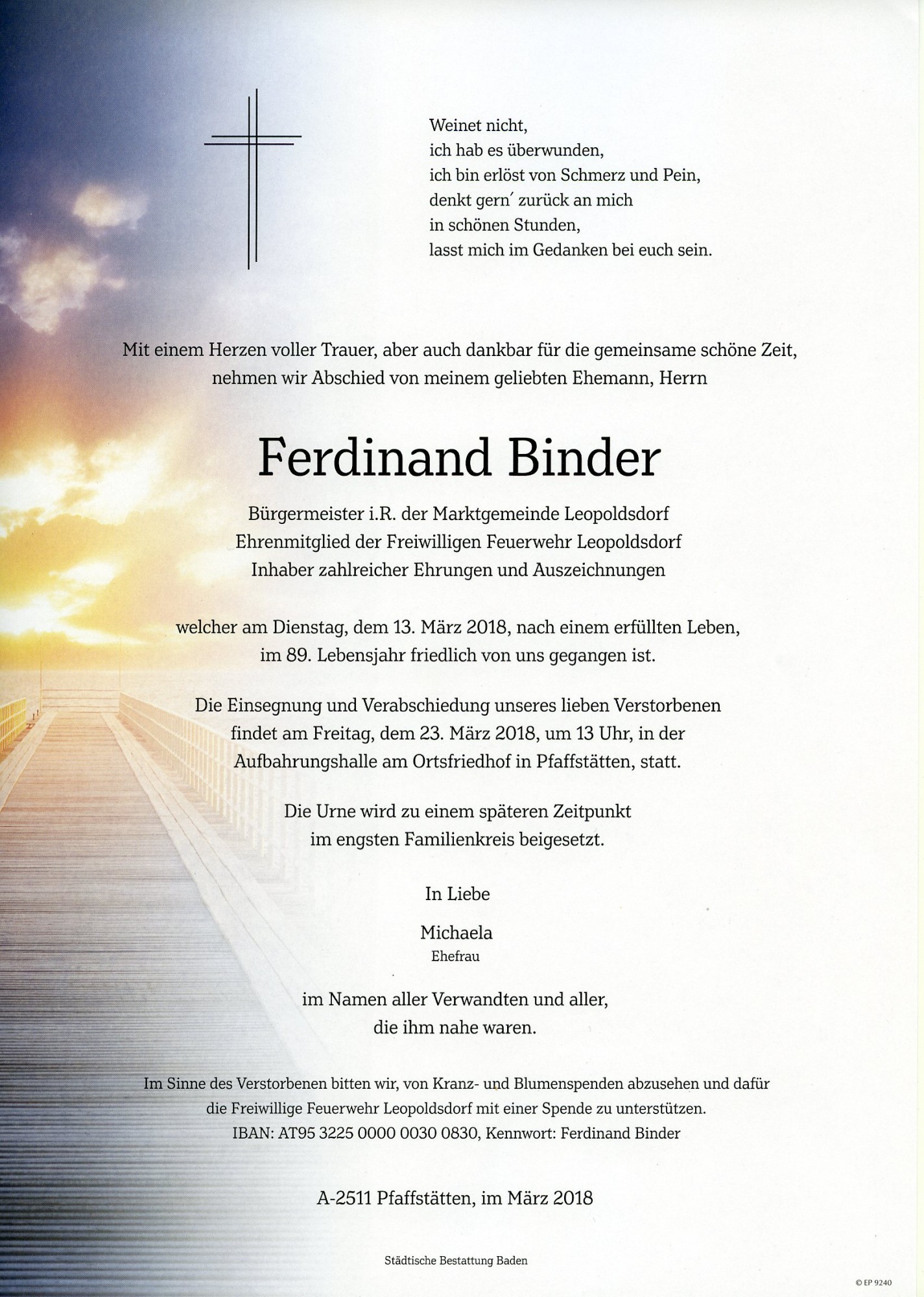 Traueranzeige von Ferdinand Binder