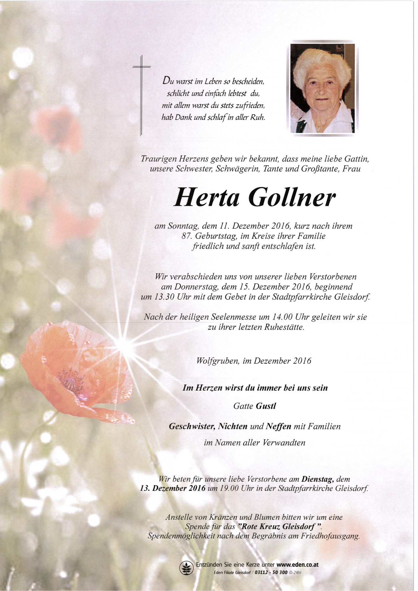 Traueranzeige von Herta Gollner