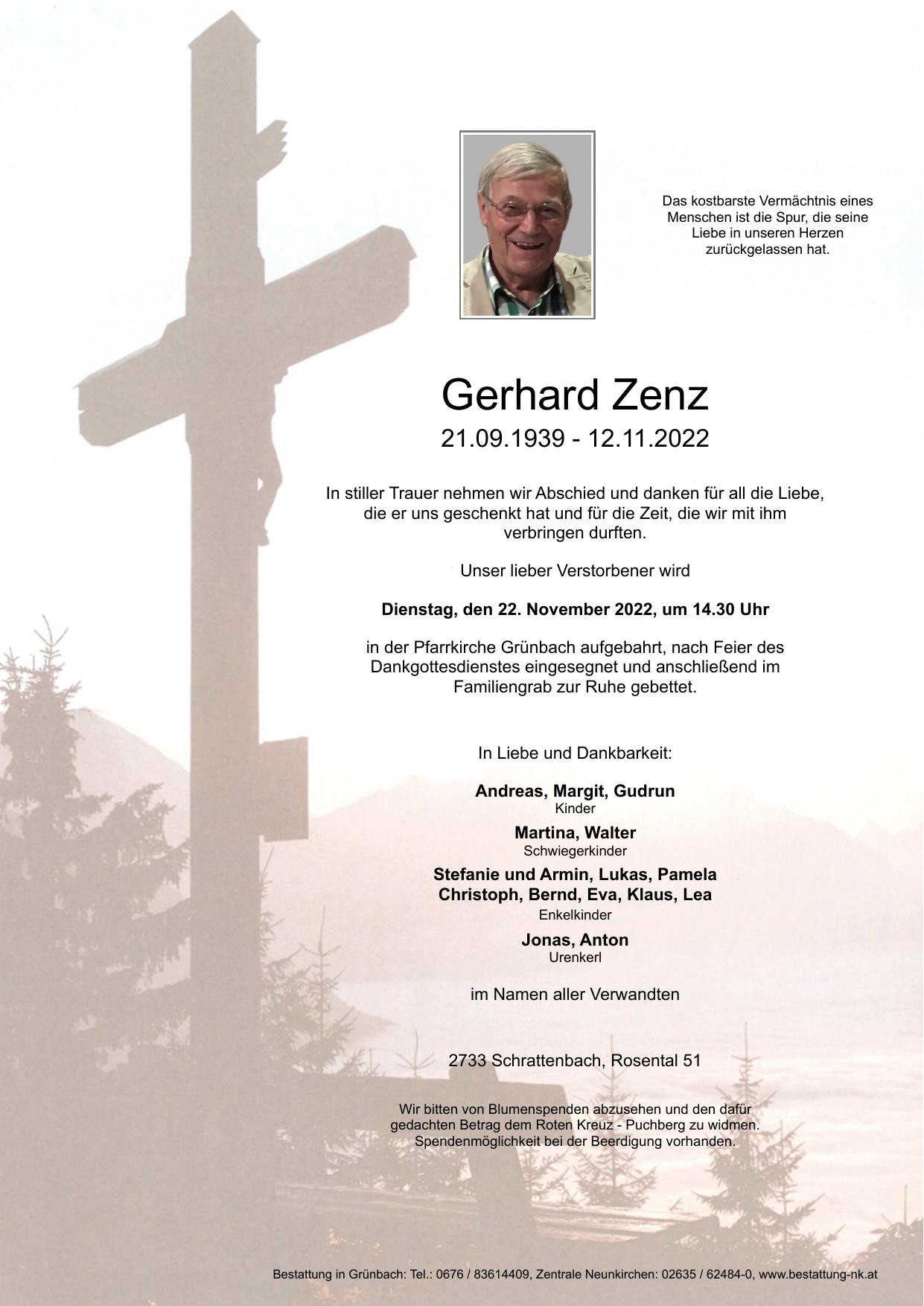 Traueranzeige von Gerhard Zenz