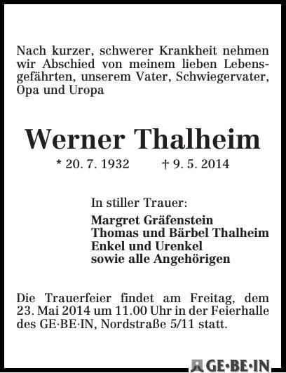 Traueranzeige von Werner Thalheim