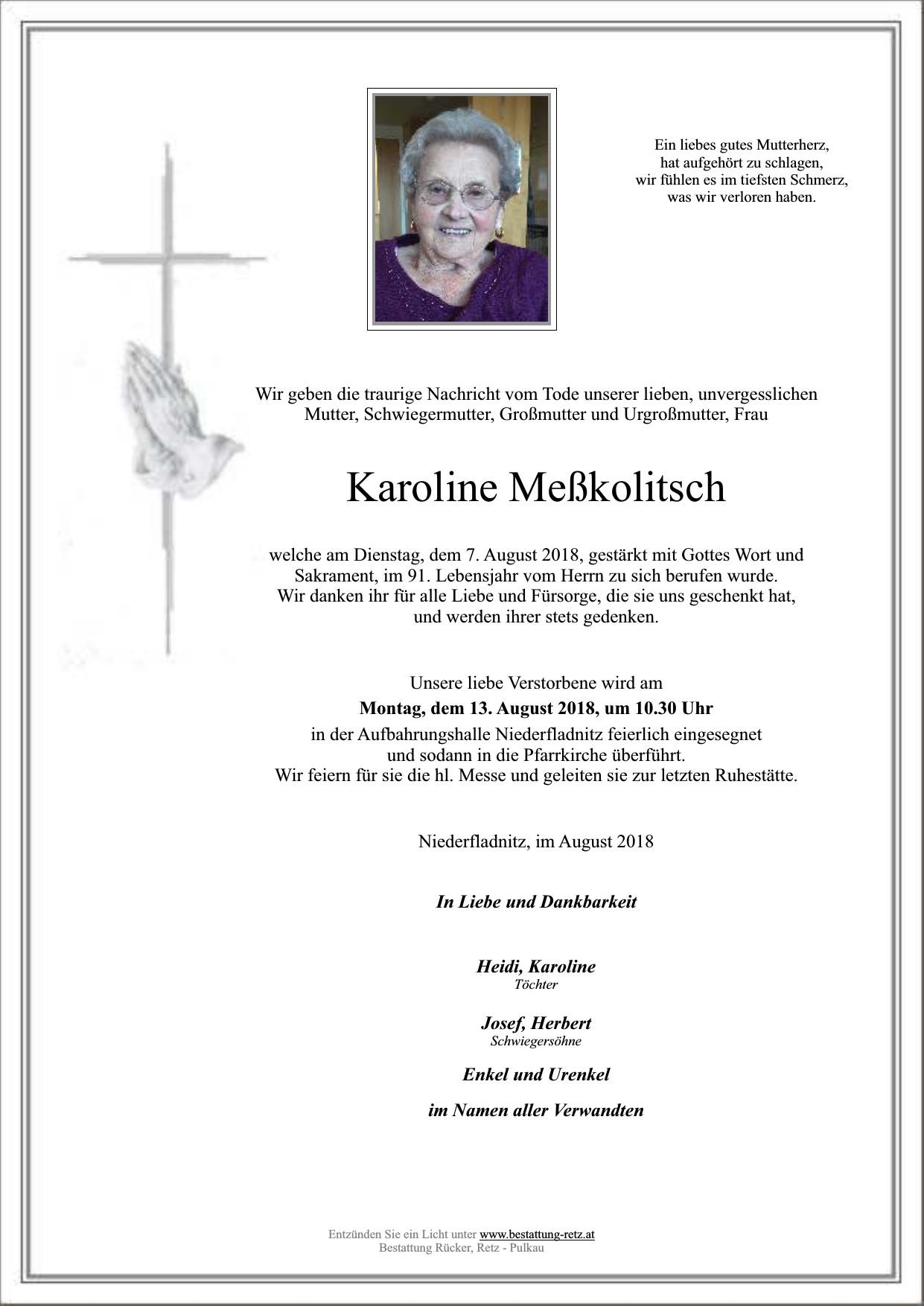 Traueranzeige von Karoline Meßkolitsch