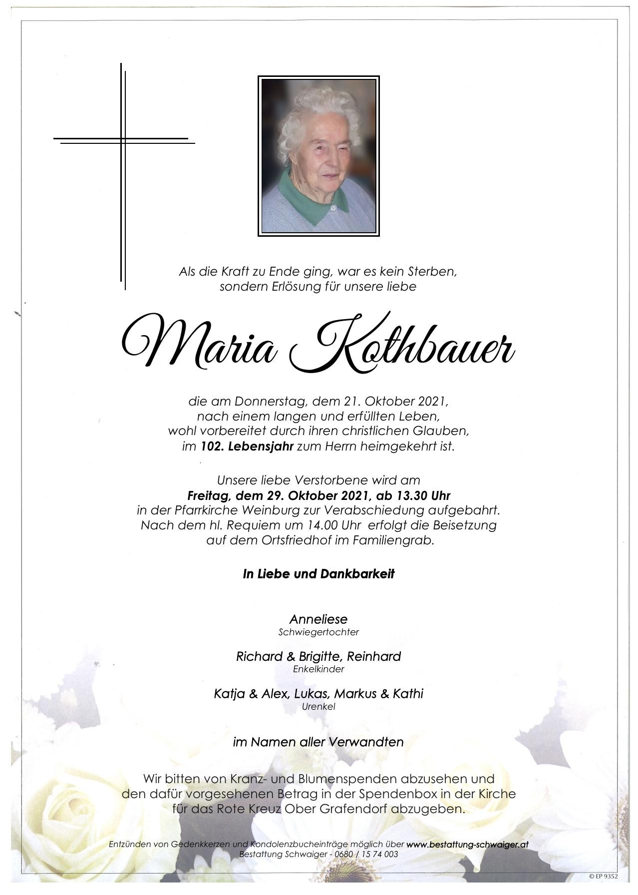 Traueranzeige von Maria Kothbauer