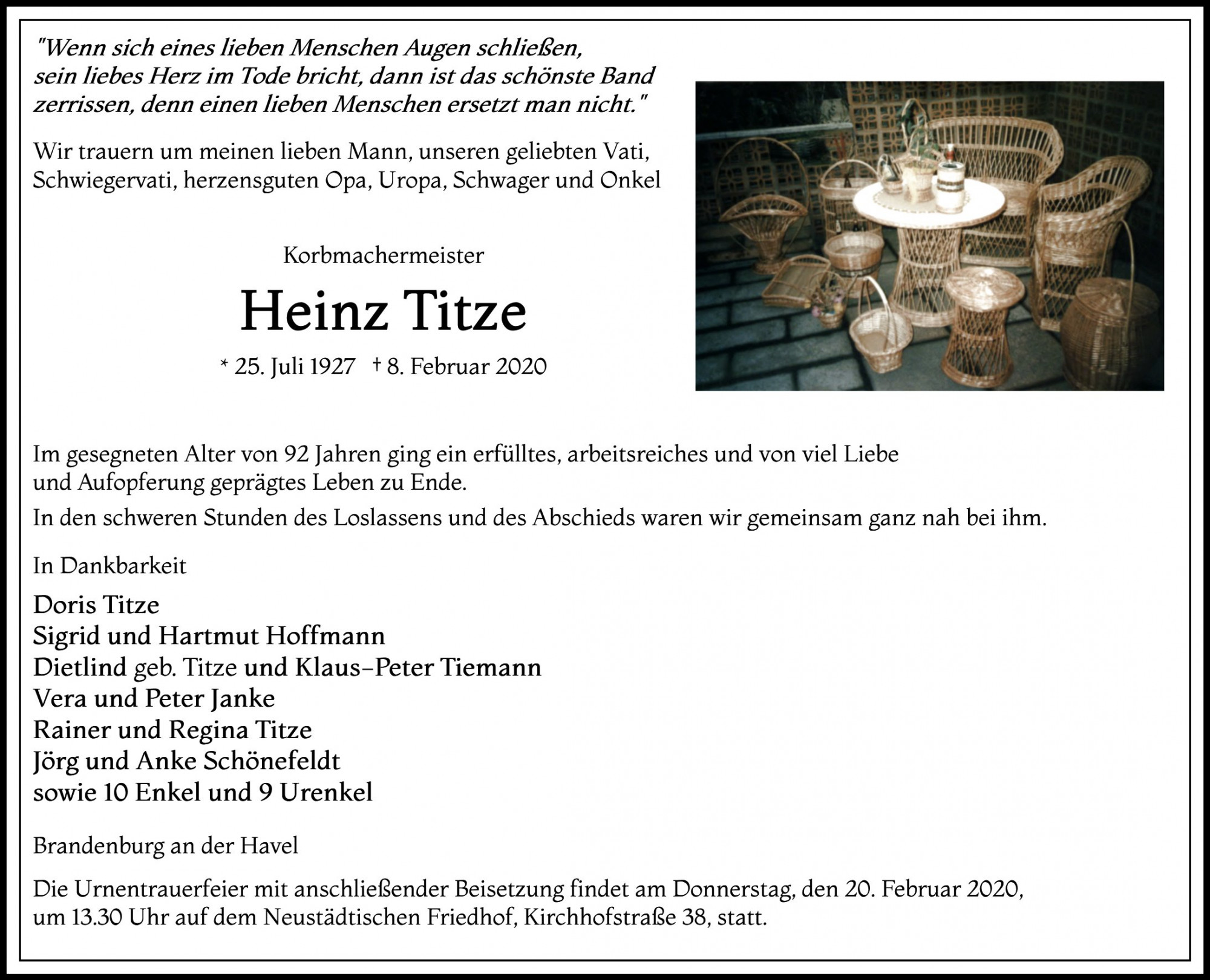 Traueranzeige von Heinz Titze