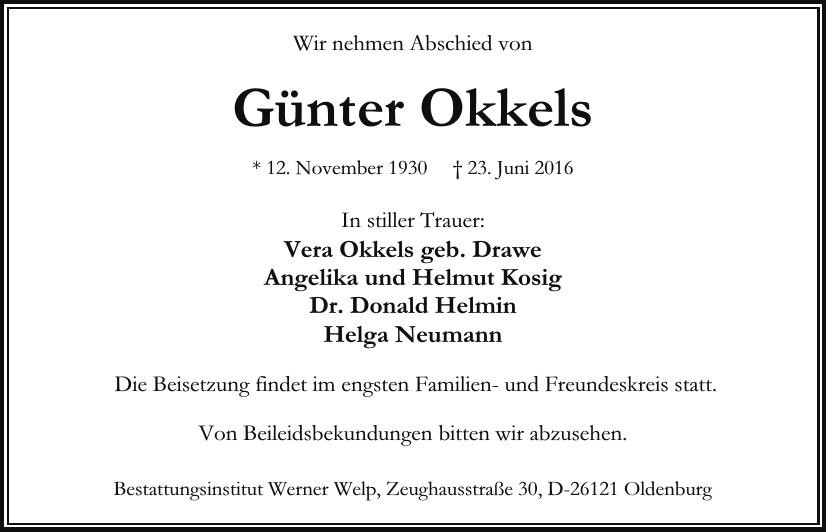 Traueranzeige von Günter Okkels