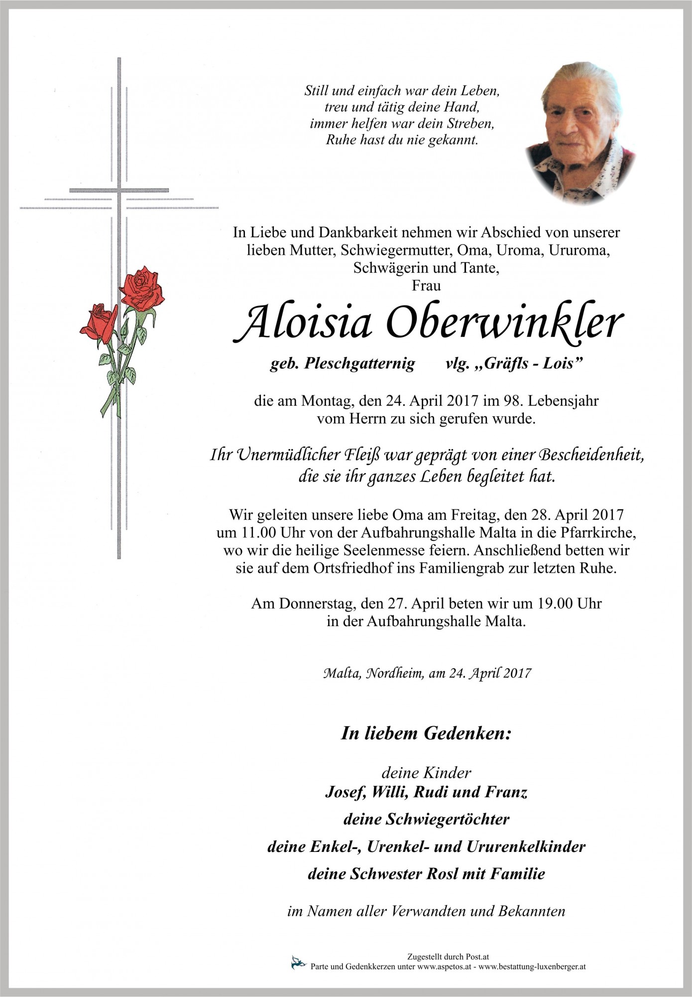 Traueranzeige von Aloisia Oberwinkler