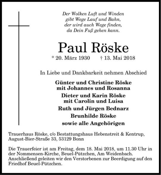 Traueranzeige von Paul Röske