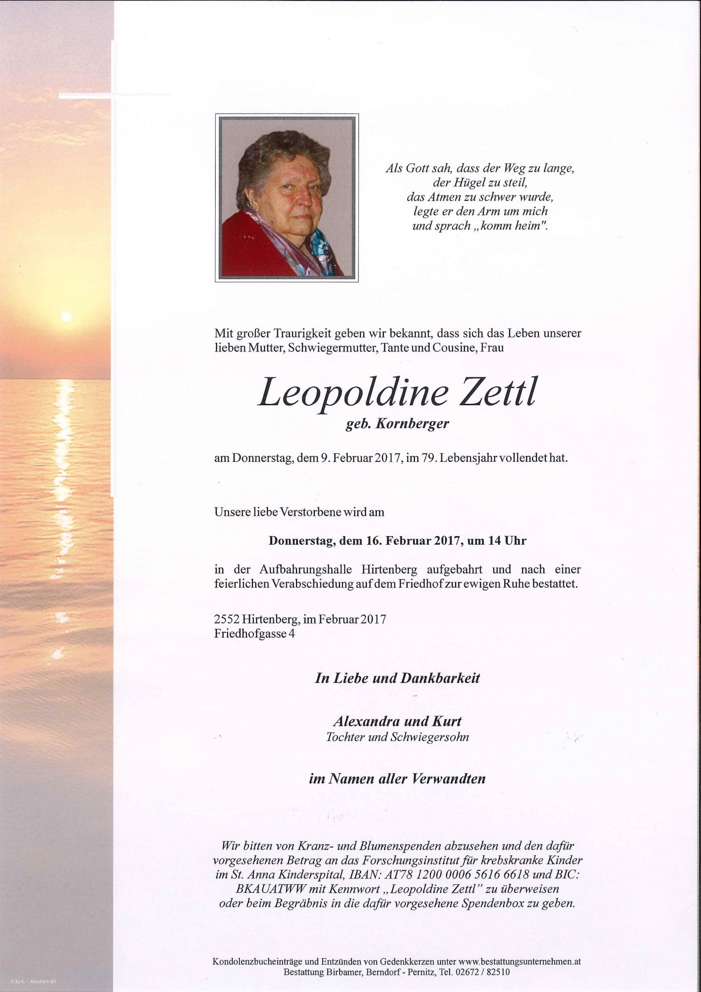 Traueranzeige von Leopoldine Zettl