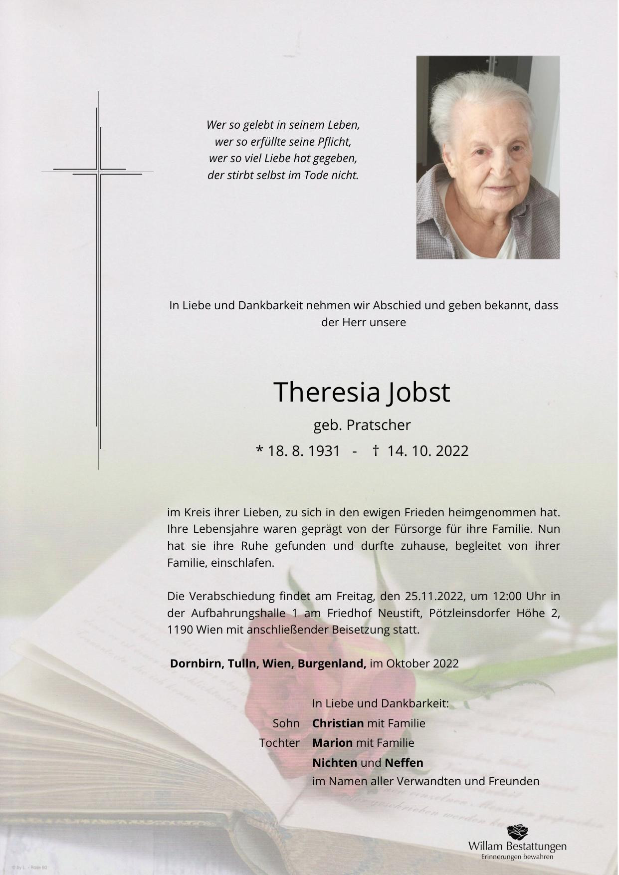 Traueranzeige von Theresia Jobst