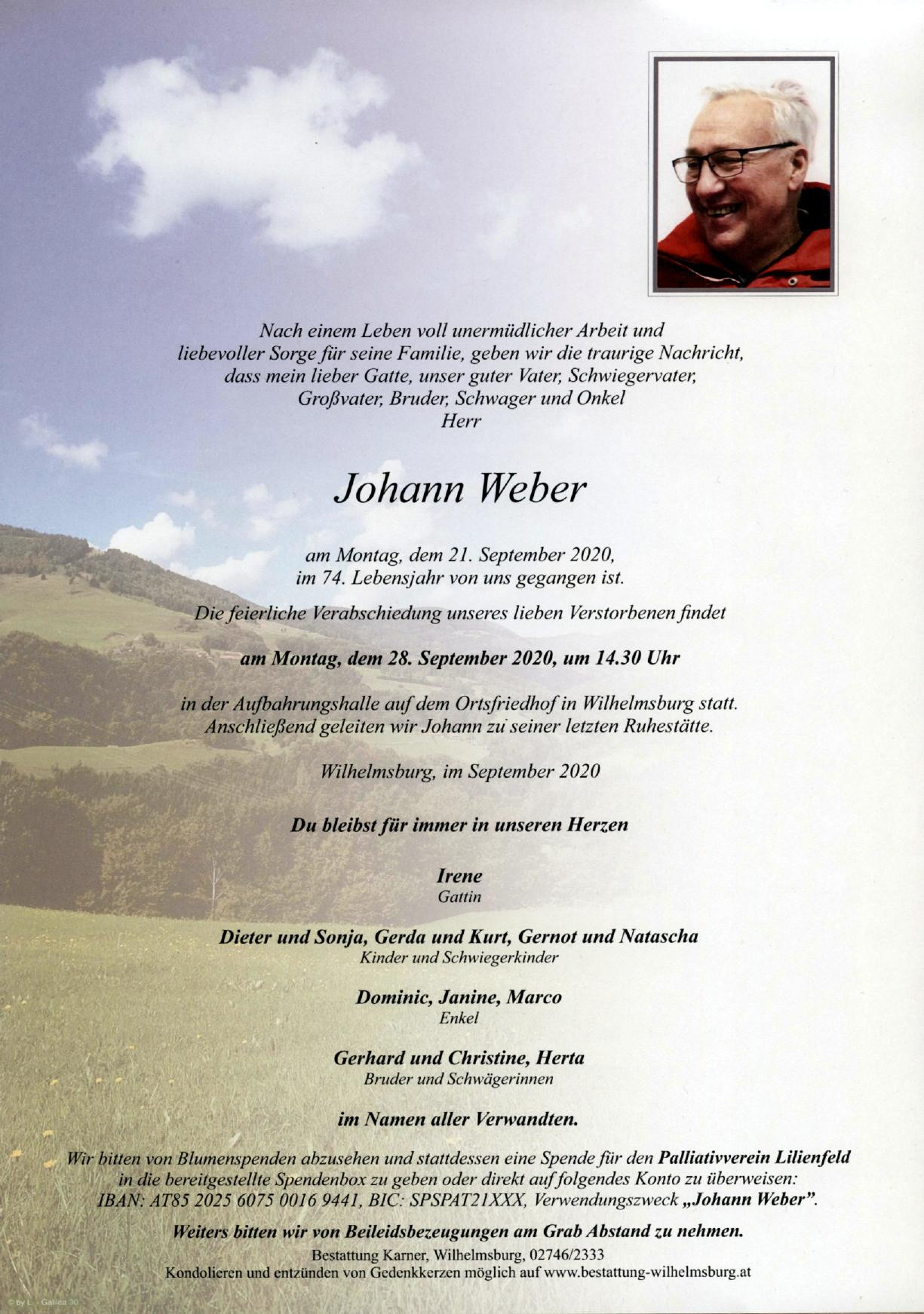 Traueranzeige von Johann Weber