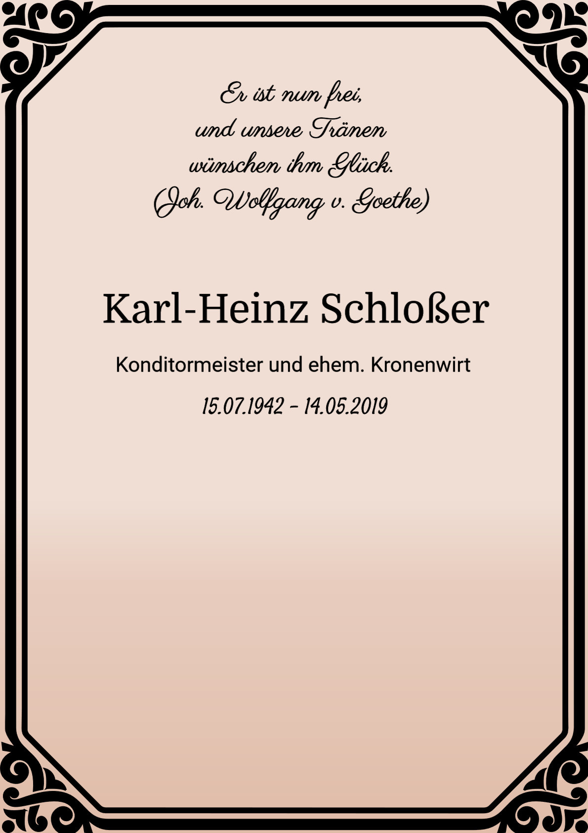 Traueranzeige von Karl-Heinz Schloßer