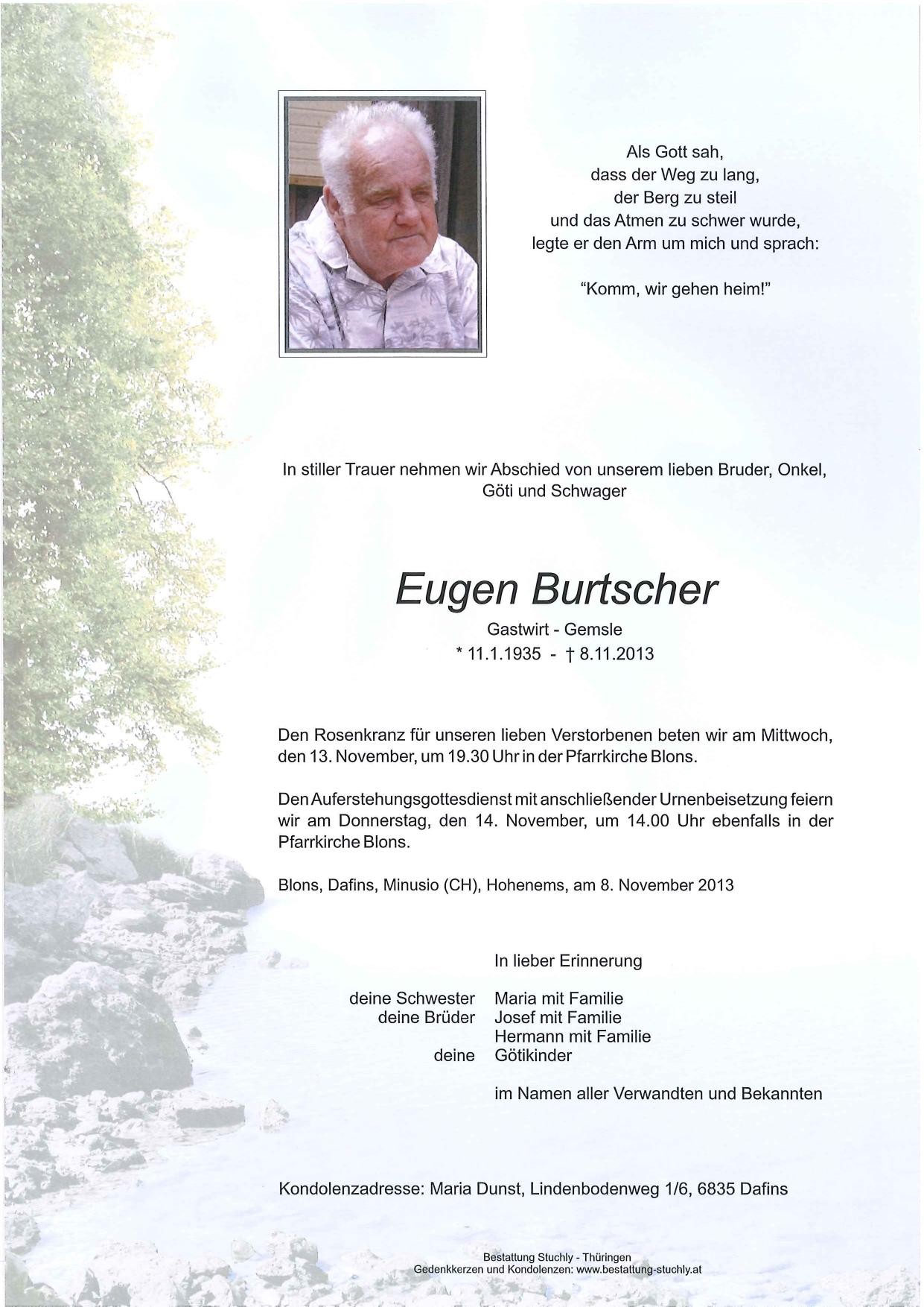 Traueranzeige von Eugen Burtscher