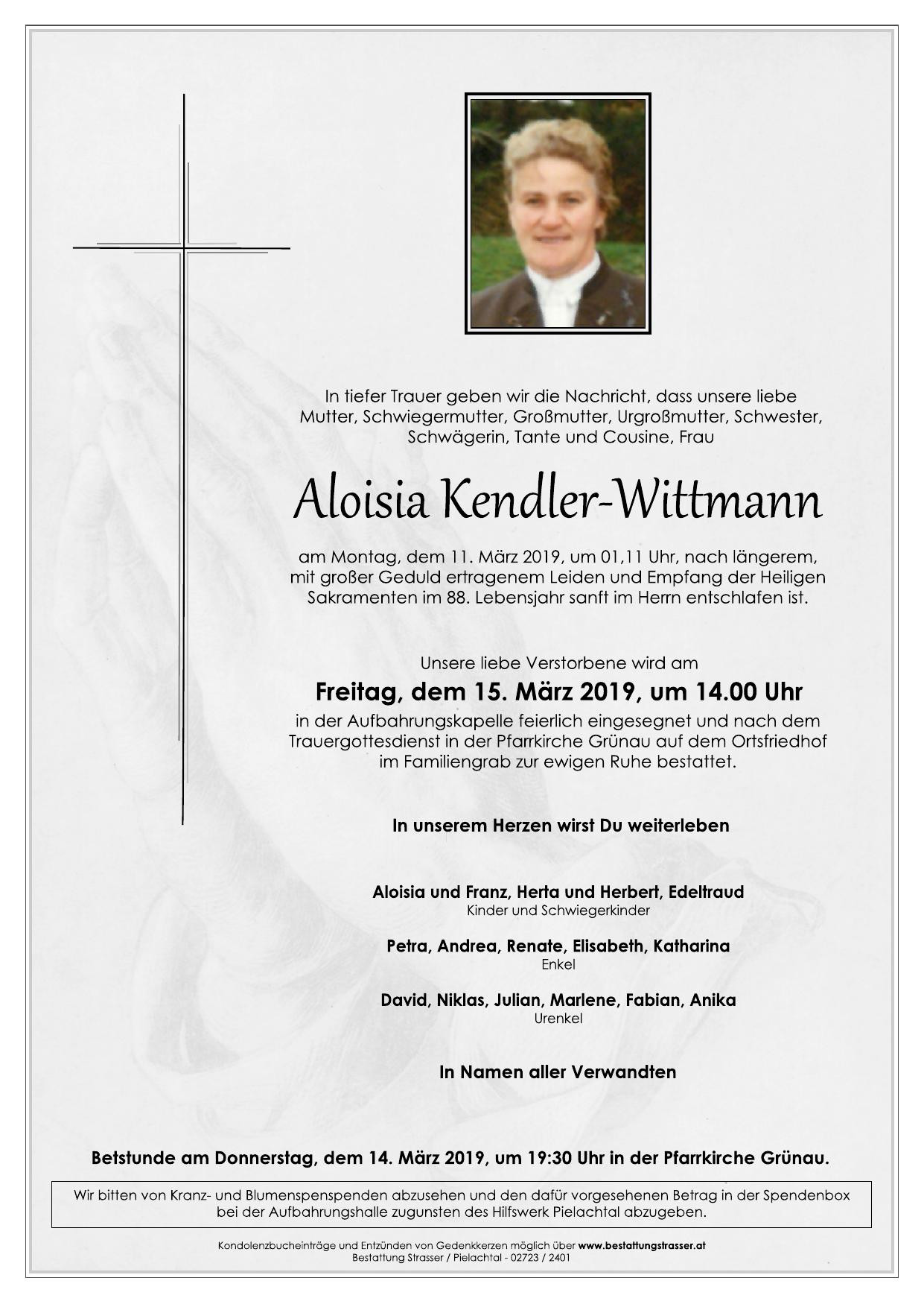 Traueranzeige von Aloisia Kendler-Wittmann