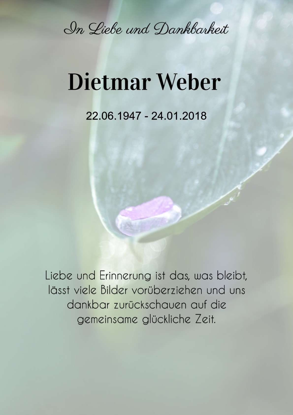 Traueranzeige von Dietmar Weber