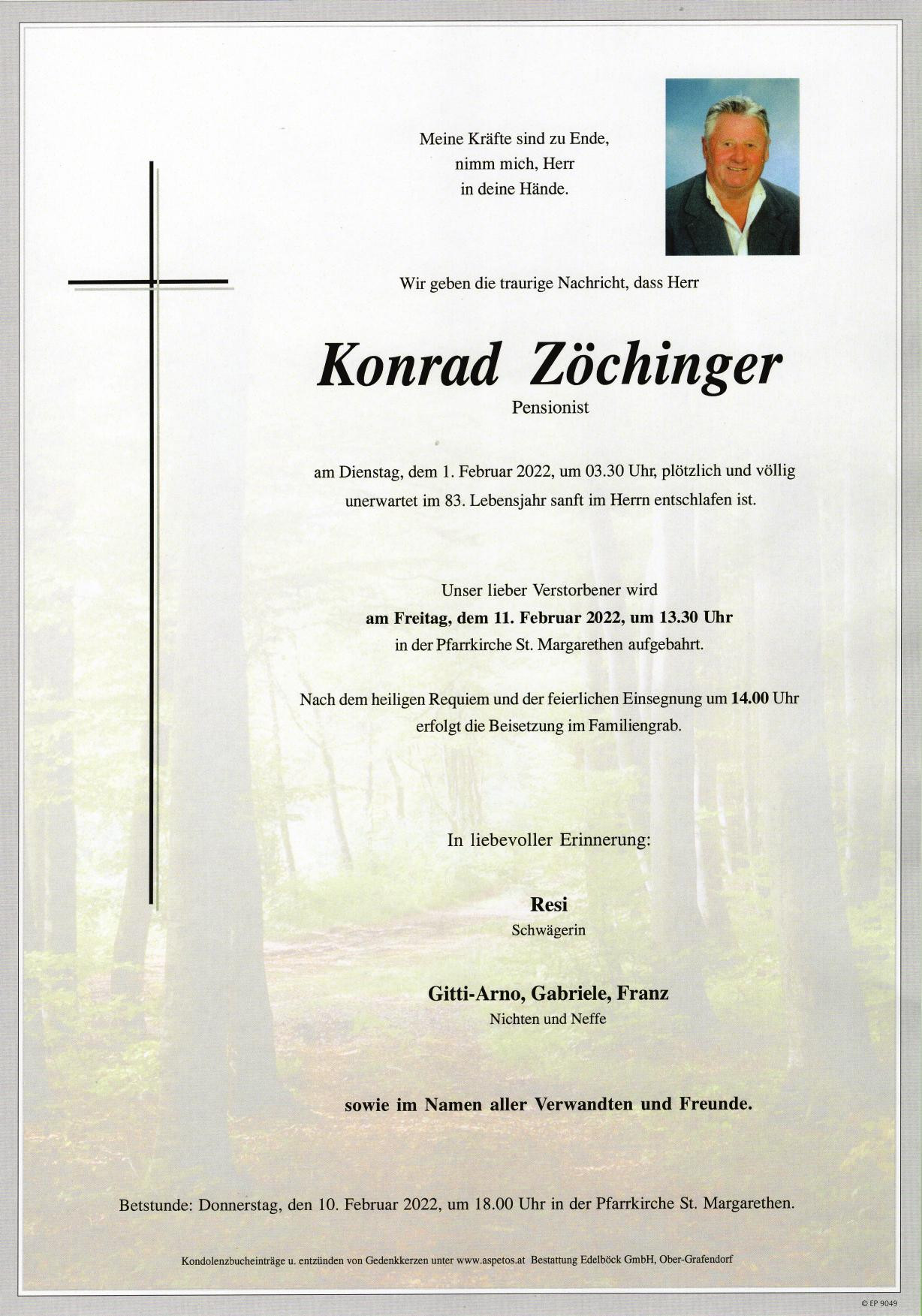 Traueranzeige von Konrad Zöchinger