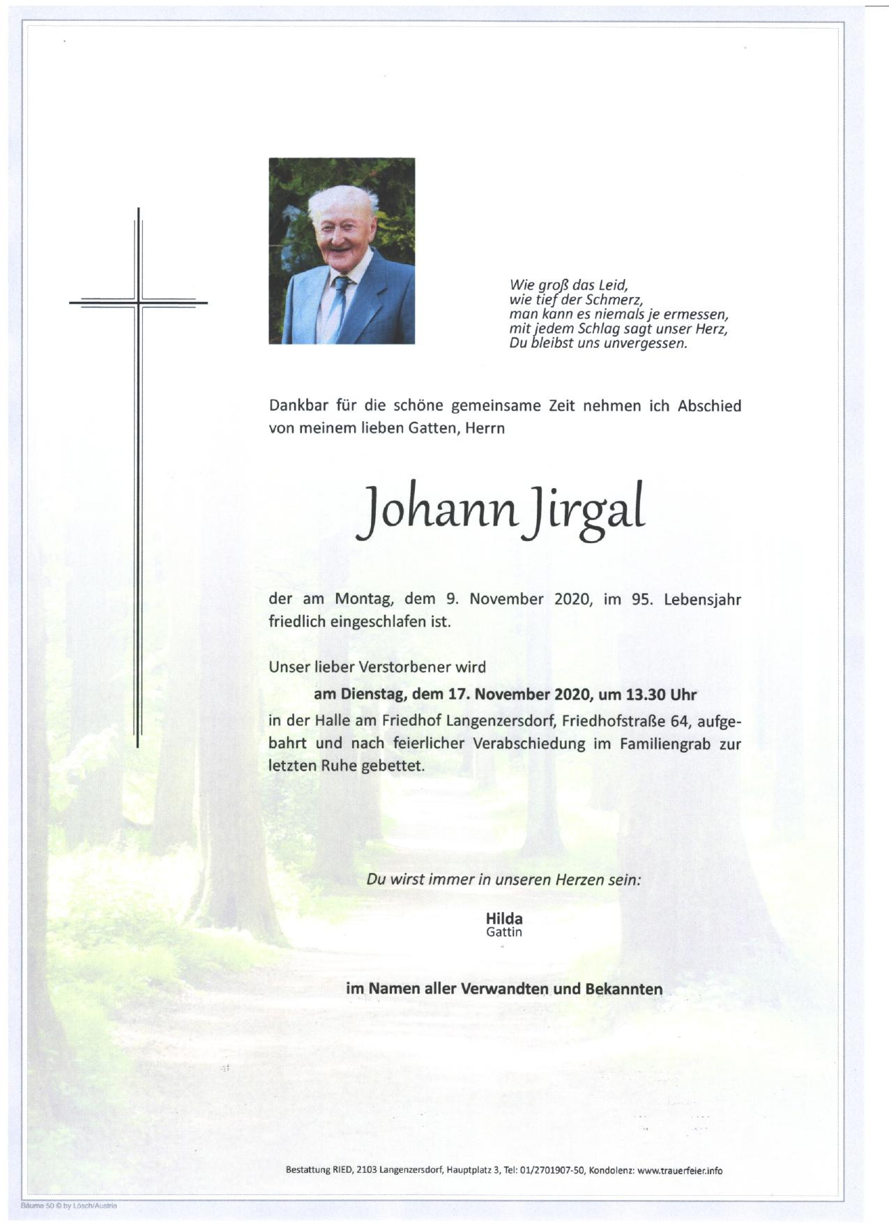 Traueranzeige von Johann Jirgal