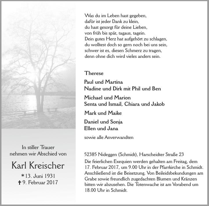Traueranzeige von Karl Kreischer