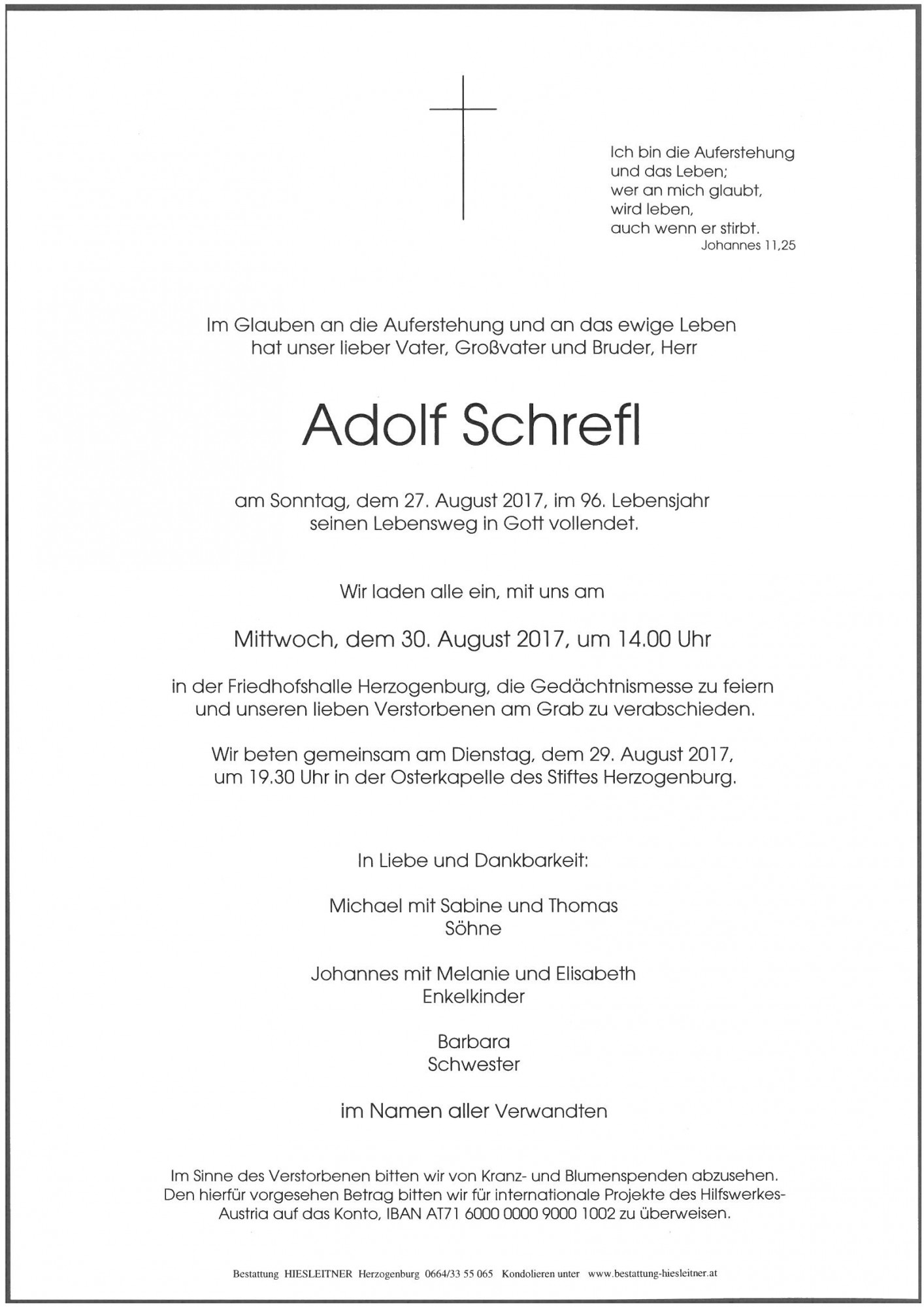 Traueranzeige von Adolf Schrefl