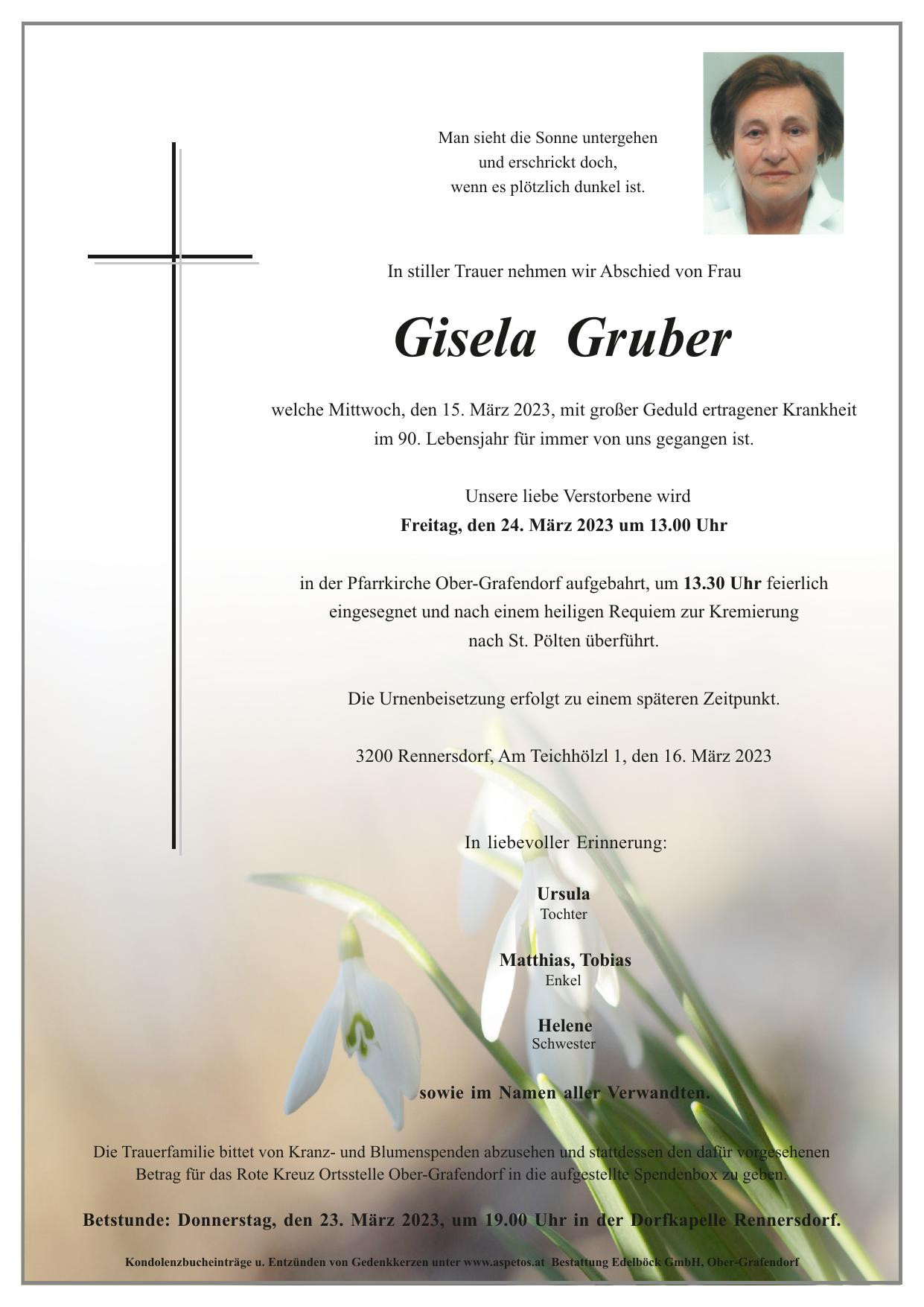 Traueranzeige von Gisela Gruber