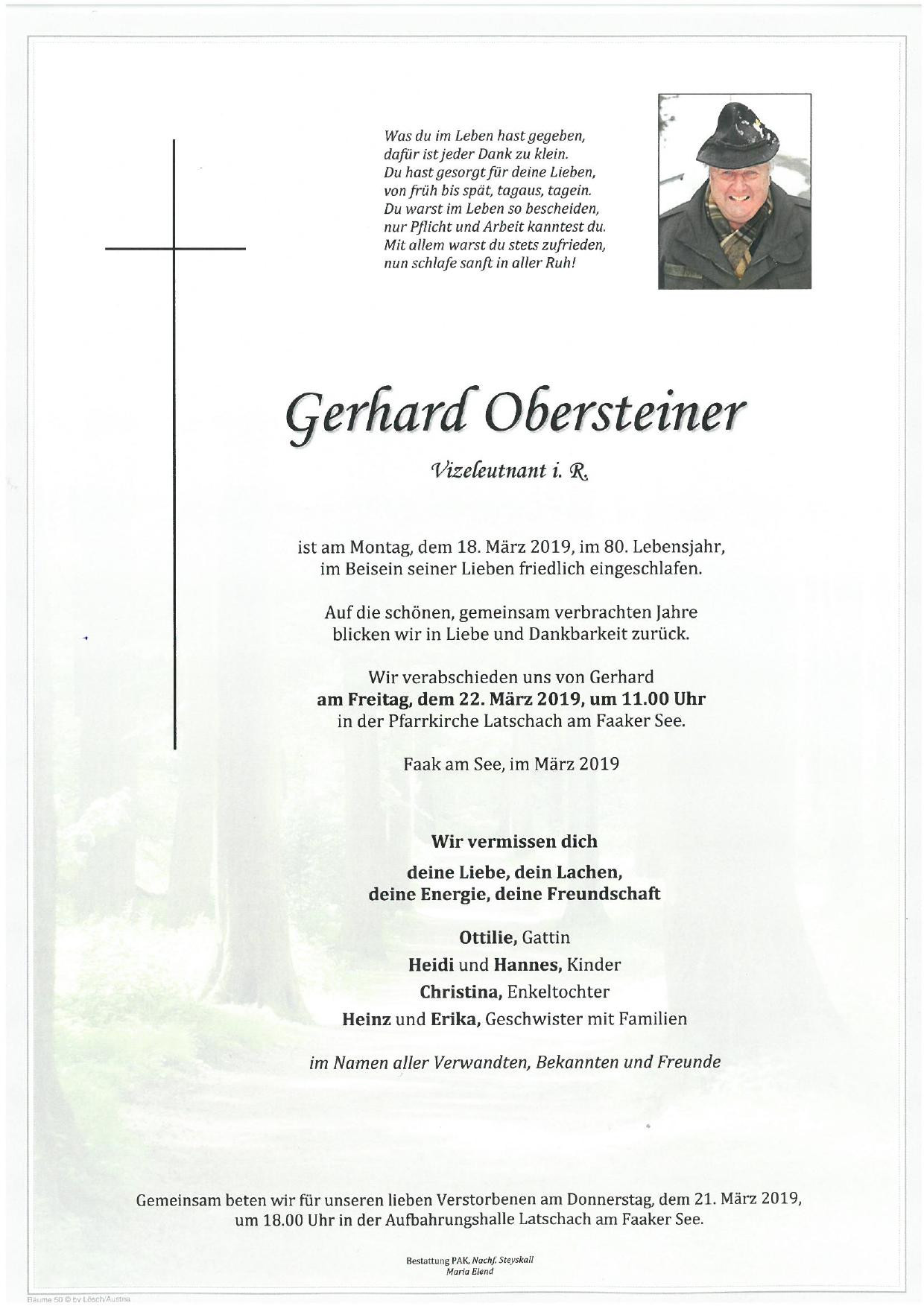 Traueranzeige von Gerhard Obersteiner