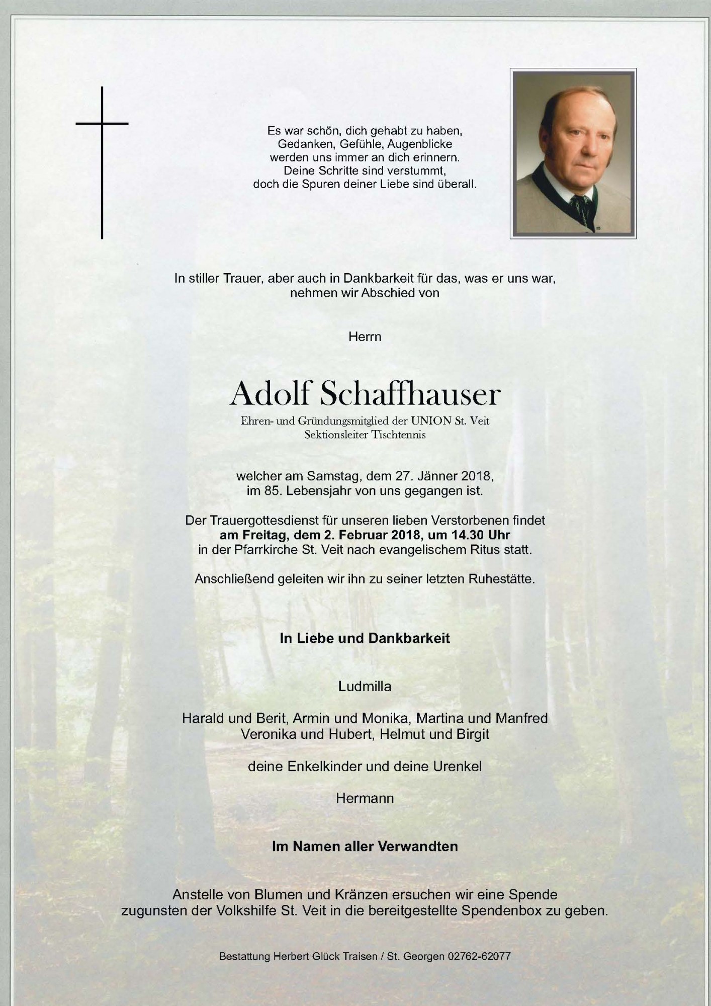Traueranzeige von Adolf Schaffhauser