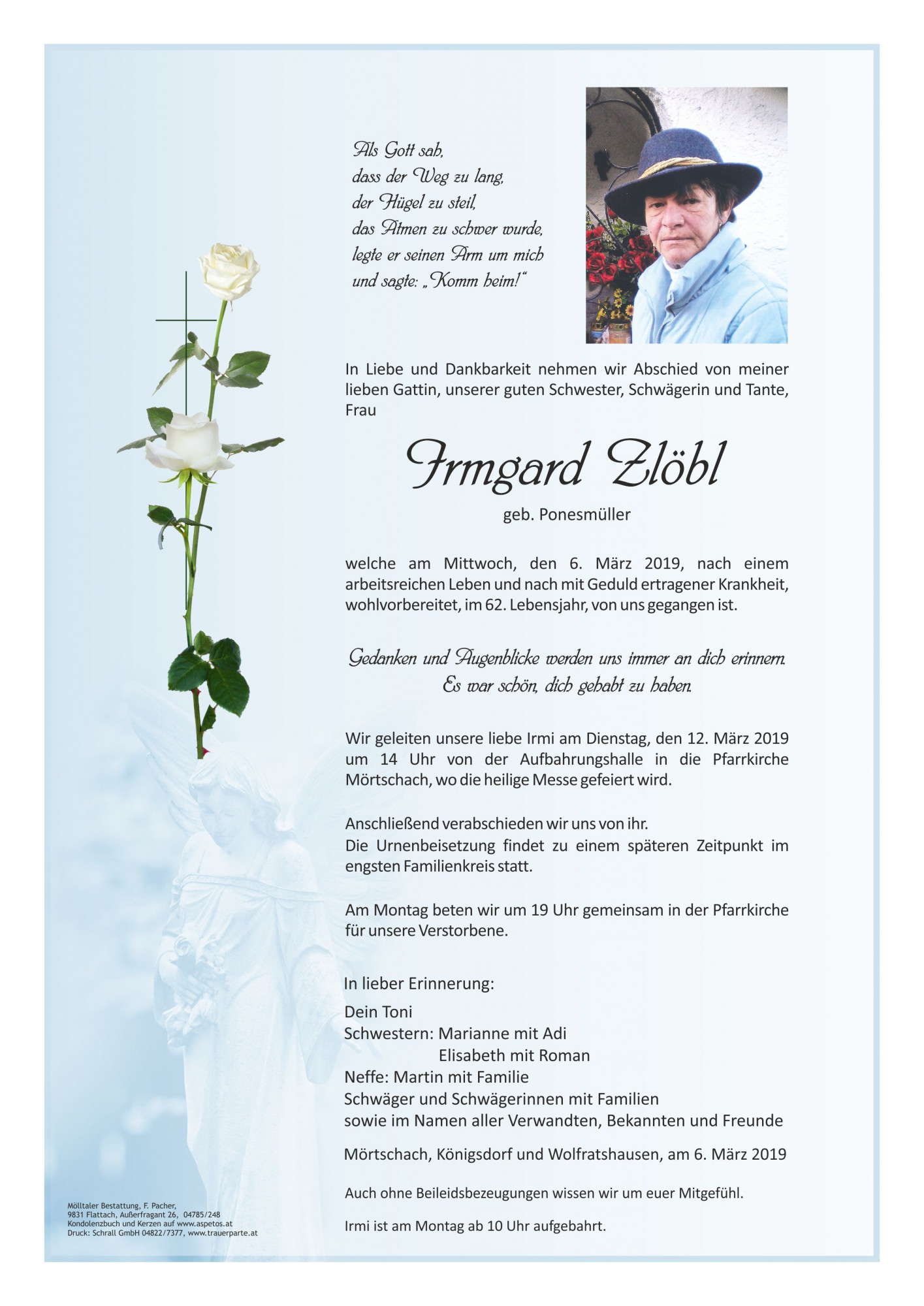 Traueranzeige von Irmgard Zlöbl
