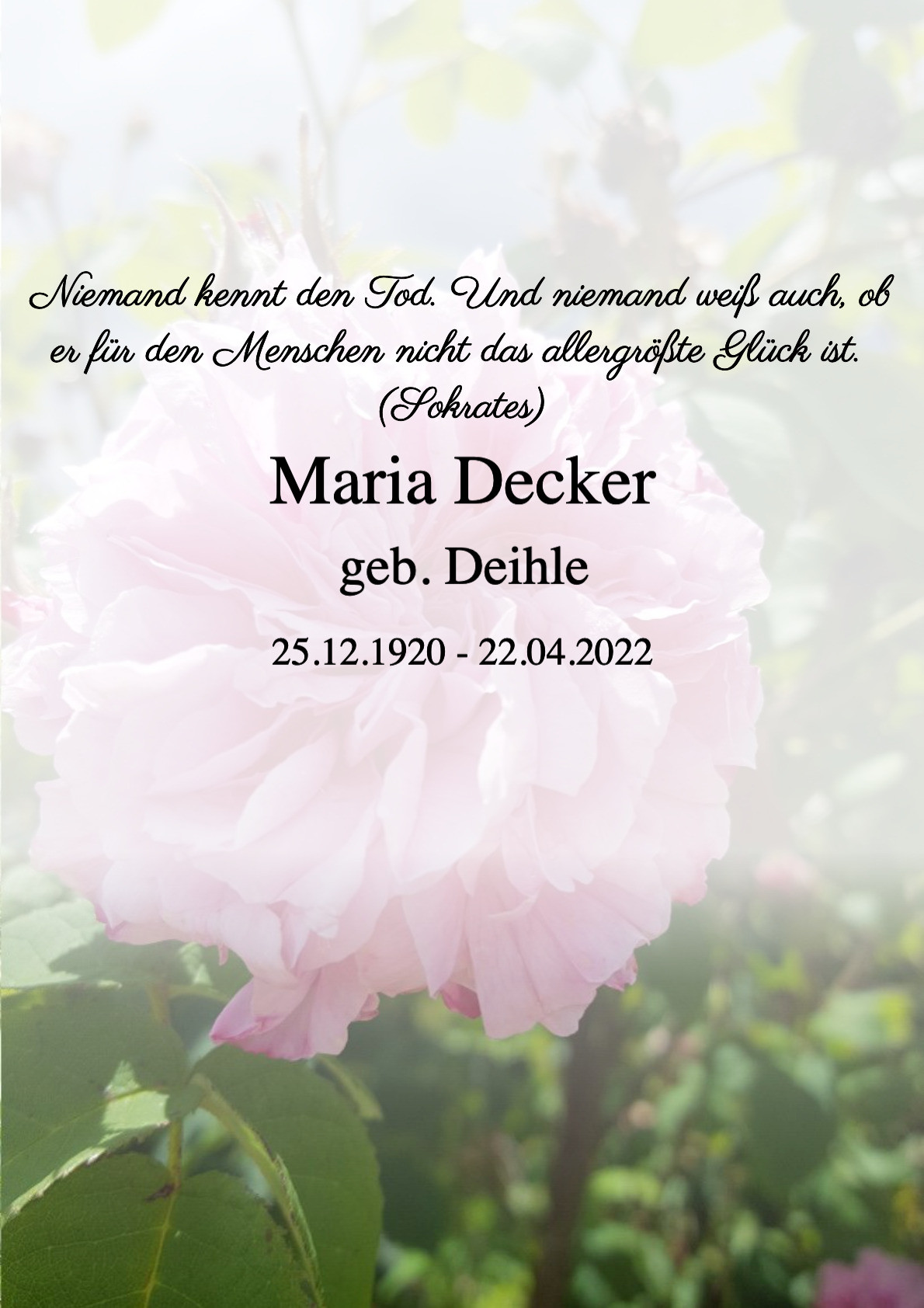 Traueranzeige von Maria Decker