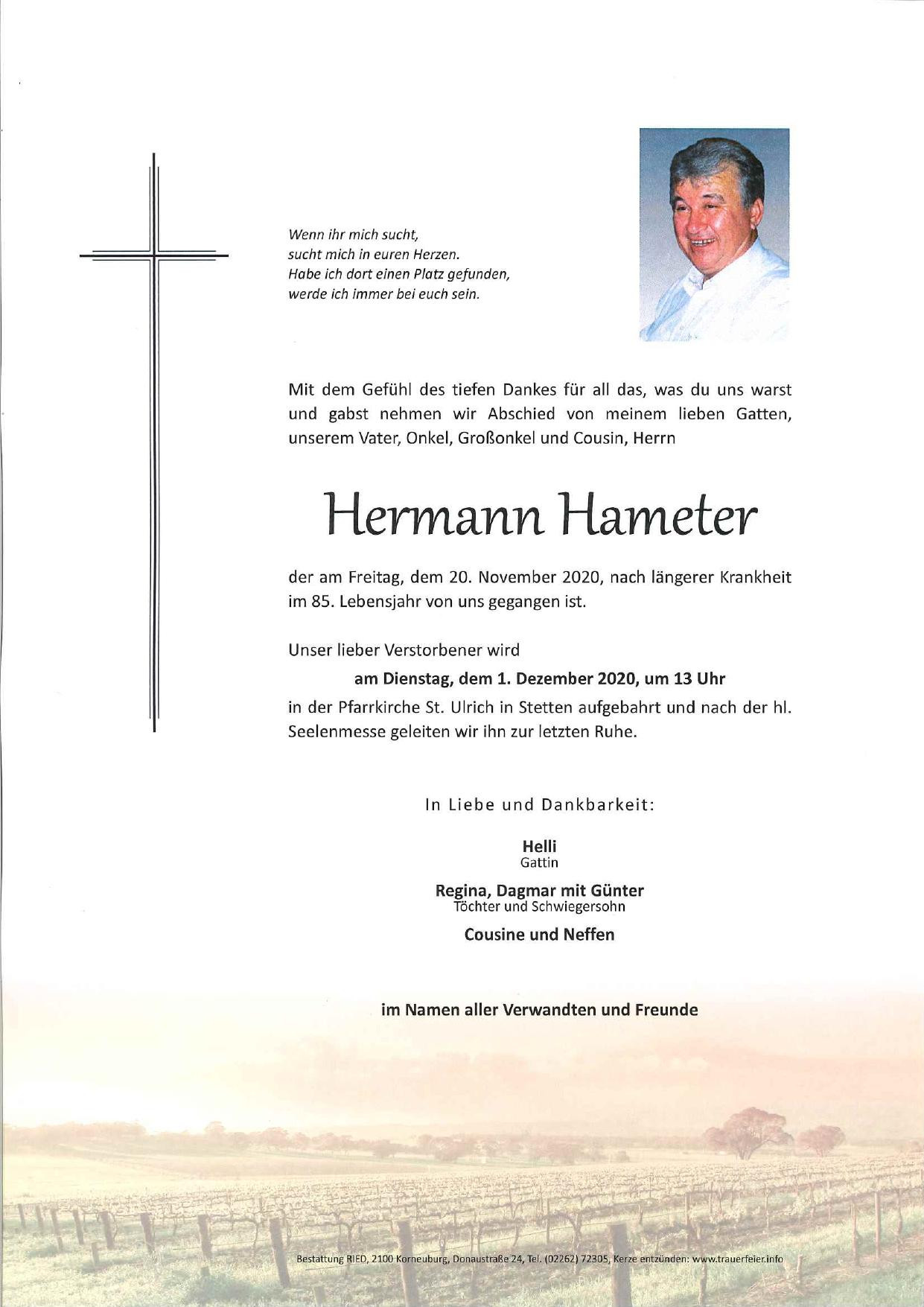 Traueranzeige von Hermann Hameter
