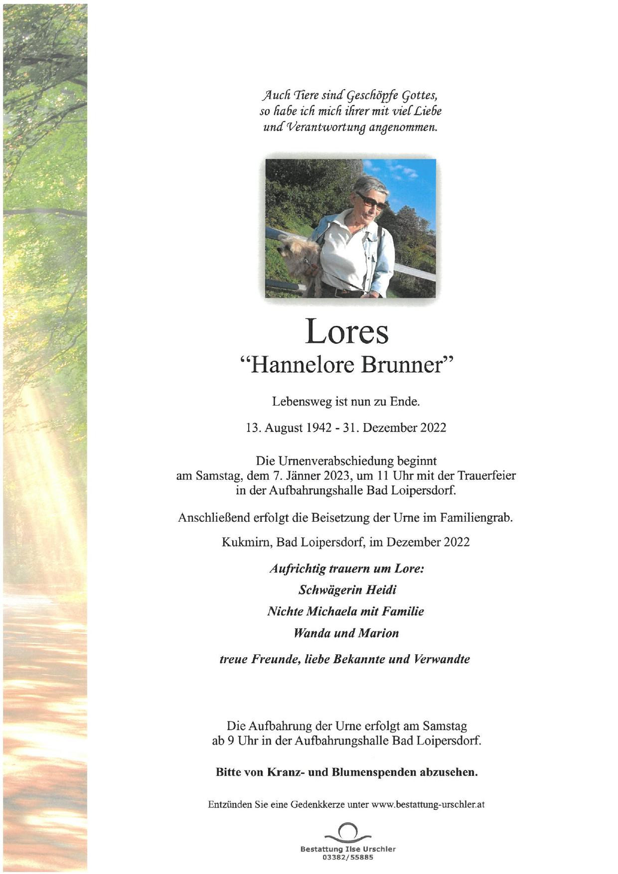 Traueranzeige von Lore Brunner