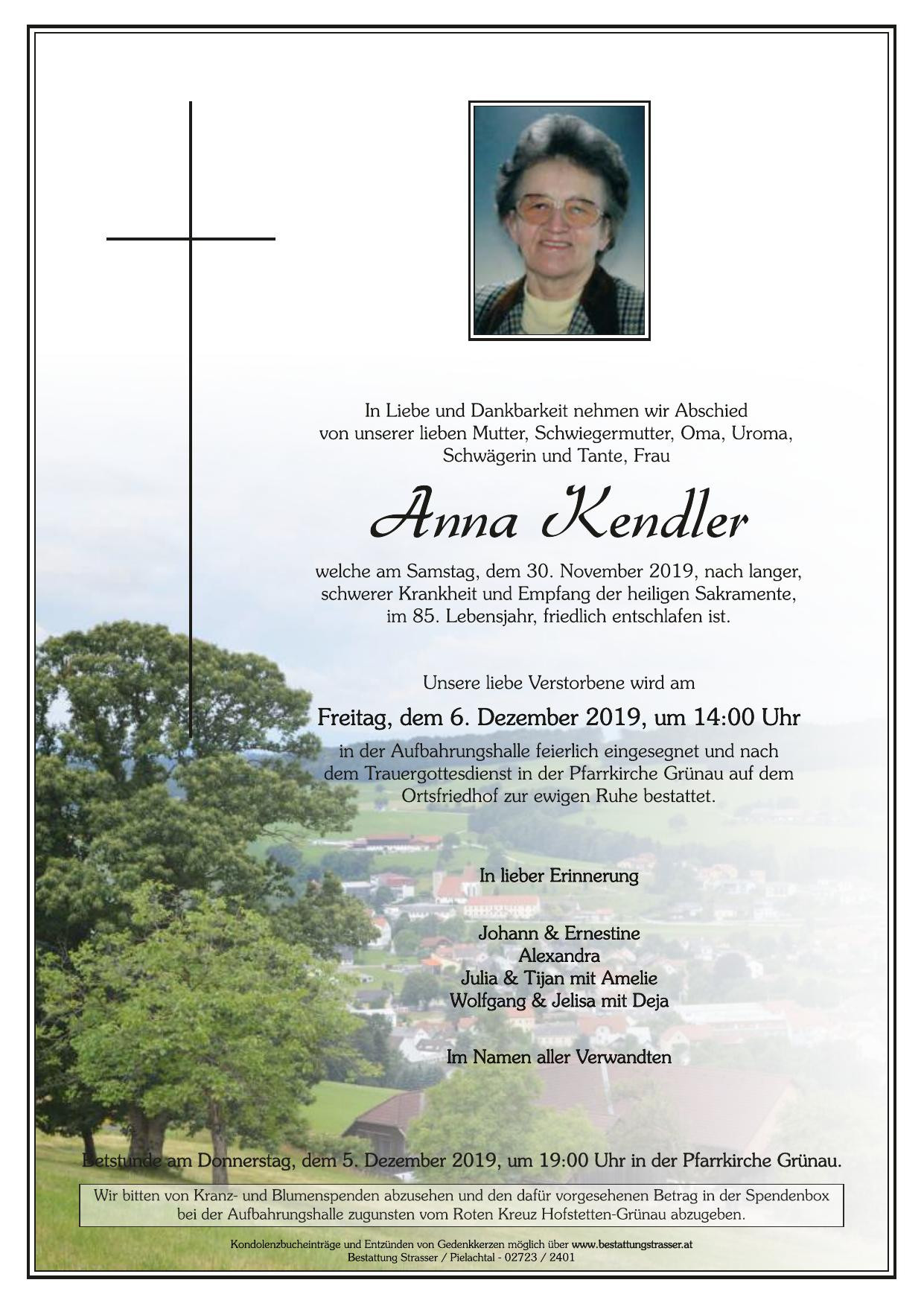 Traueranzeige von Anna Kendler