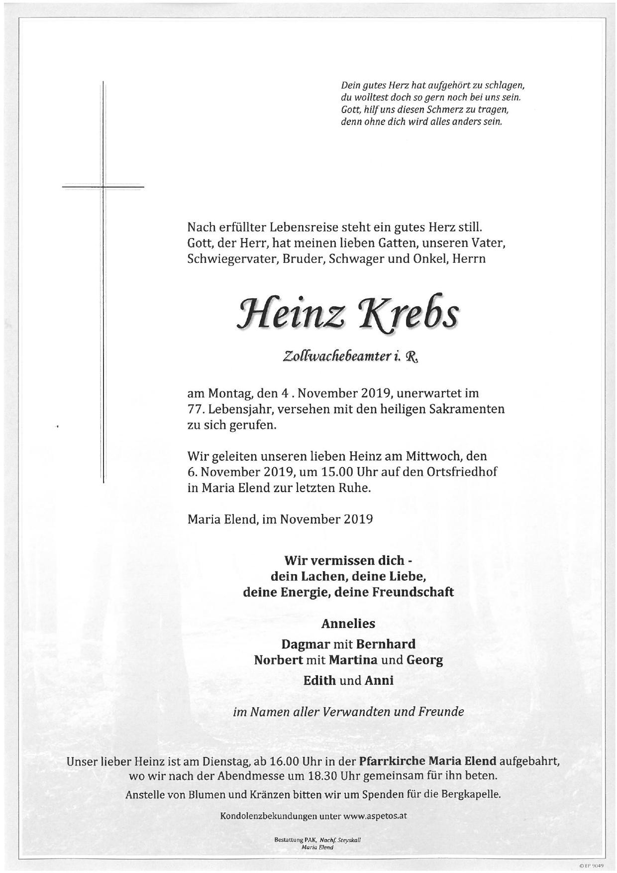 Traueranzeige von Heinz Krebs