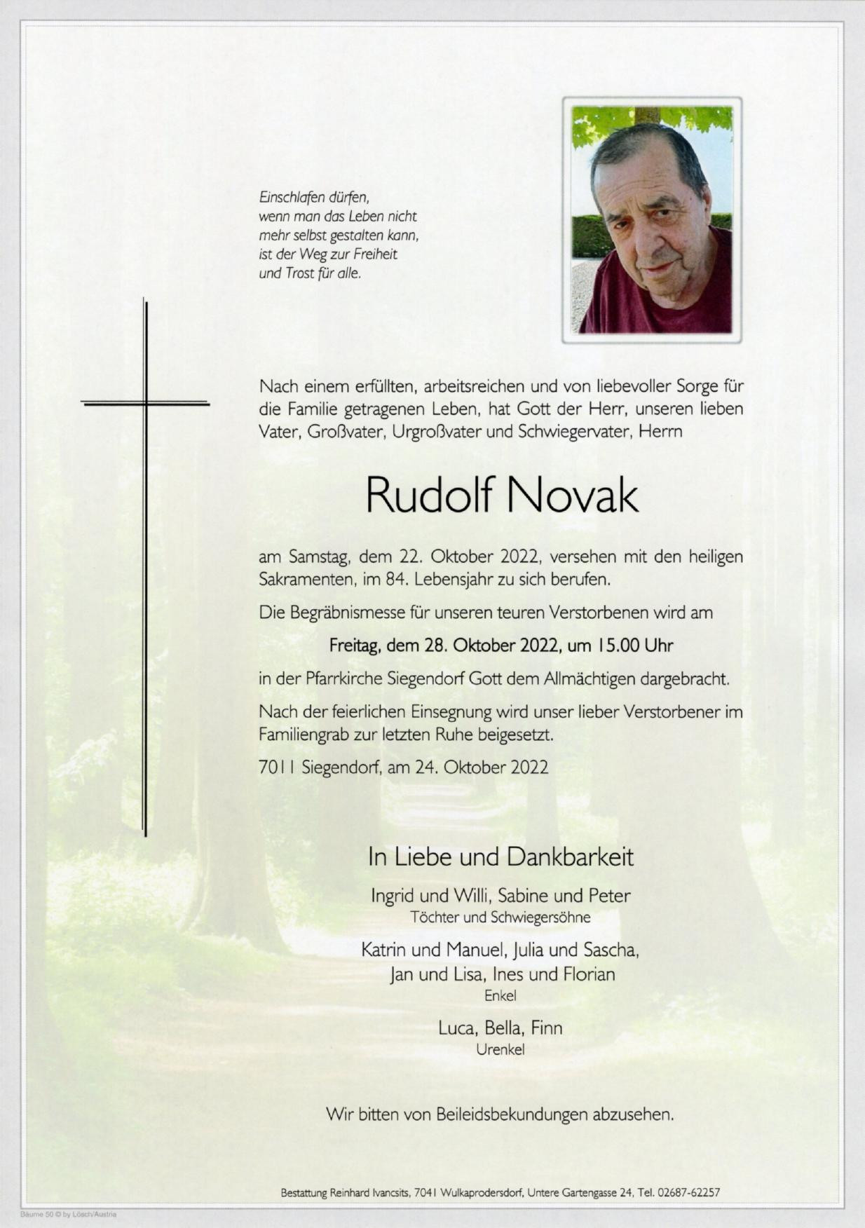 Traueranzeige von Rudolf Novak