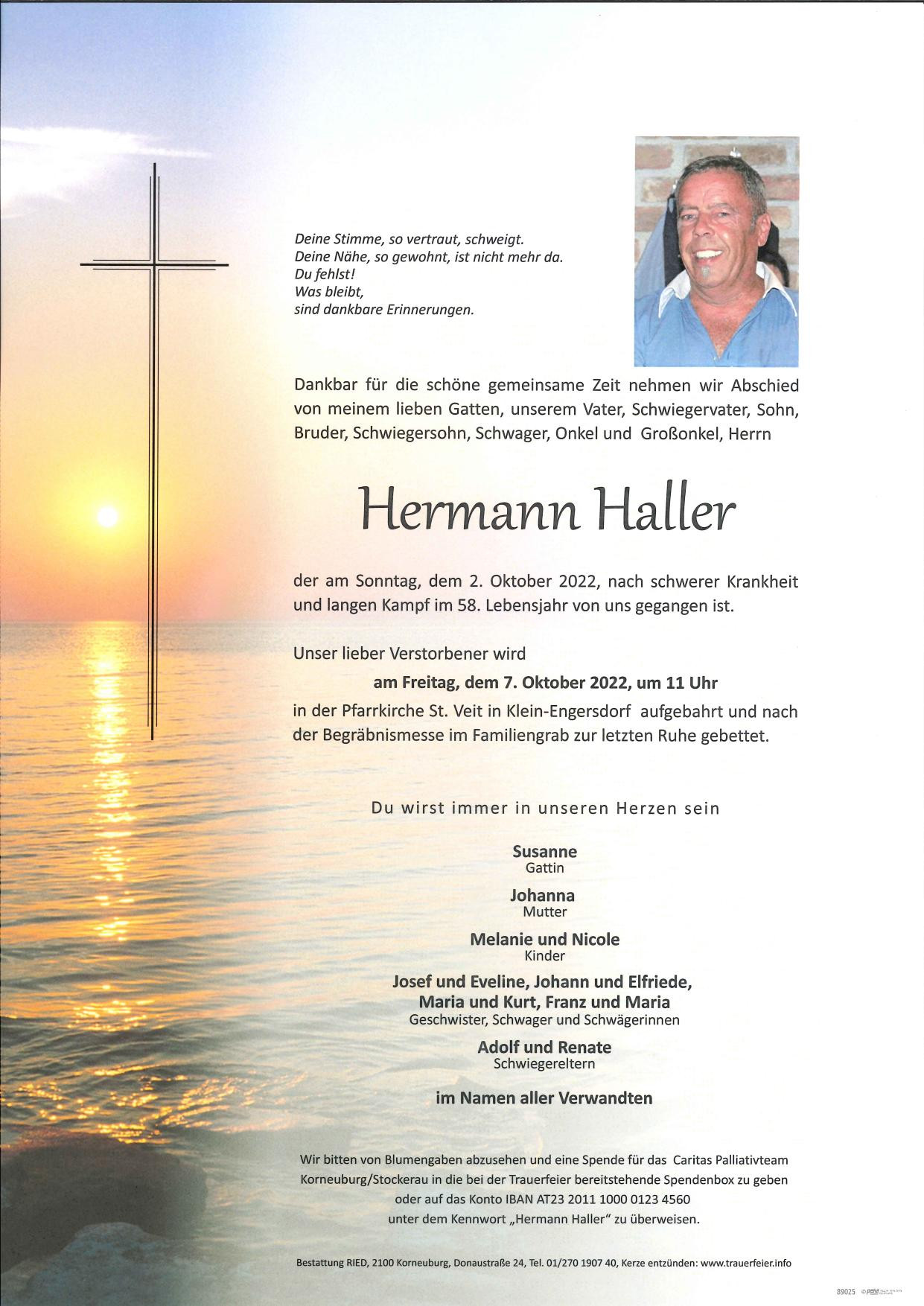 Traueranzeige von Hermann Haller
