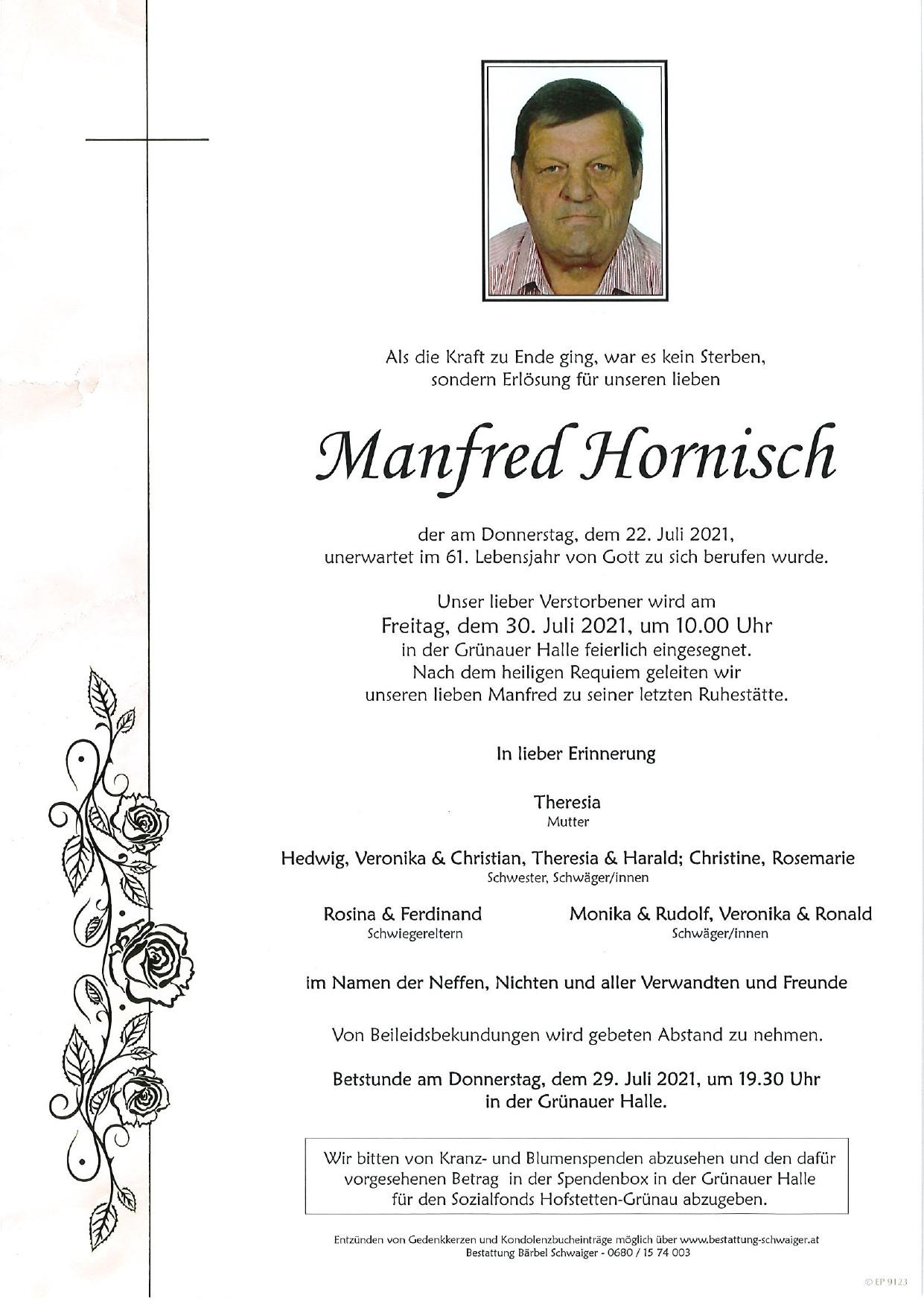 Traueranzeige von Manfred Hornisch