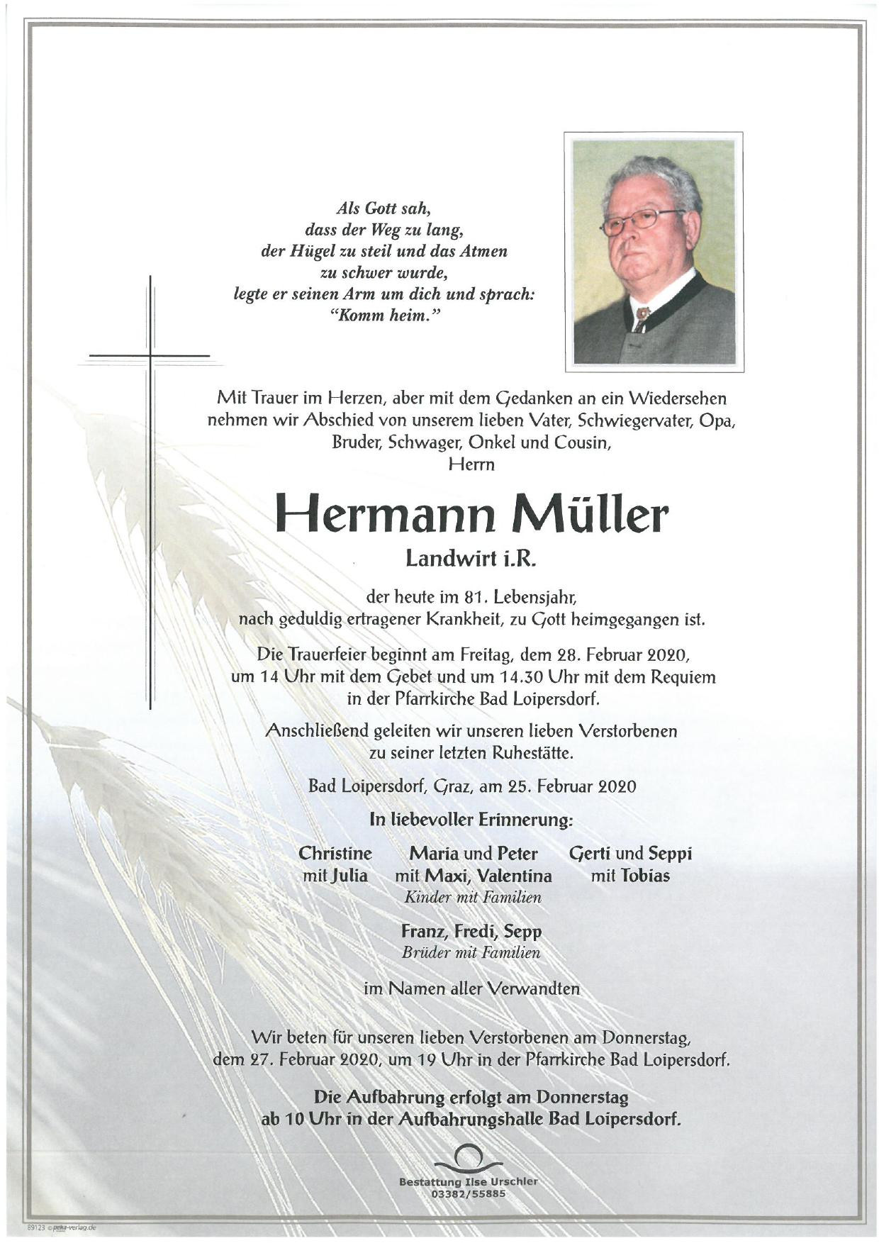 Traueranzeige von Hermann Müller