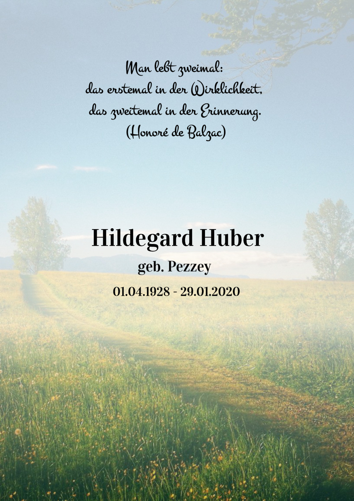 Traueranzeige von Hildegard Huber
