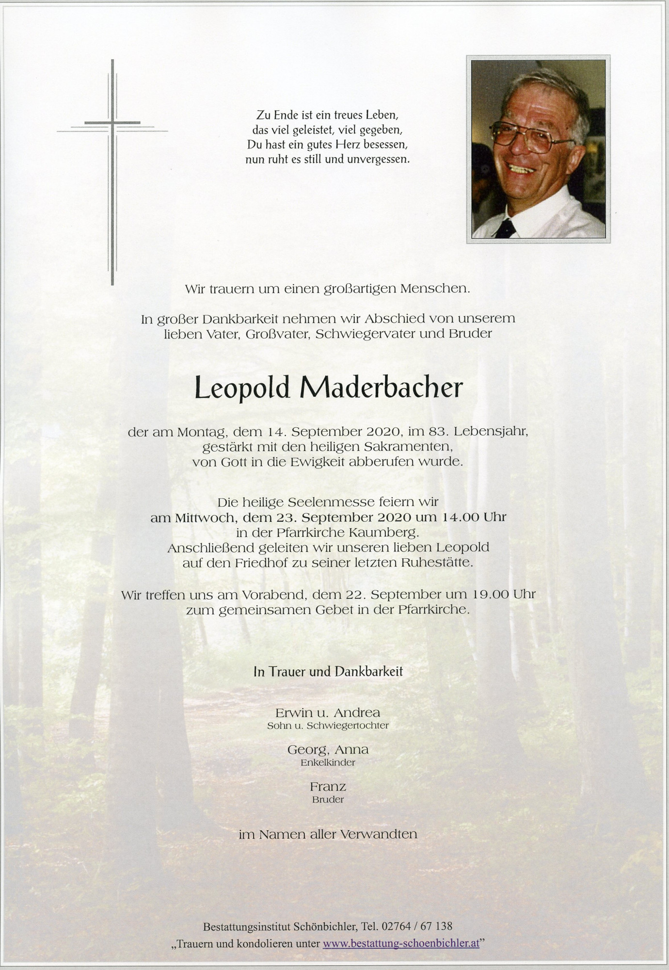 Traueranzeige von Leopold Maderbacher