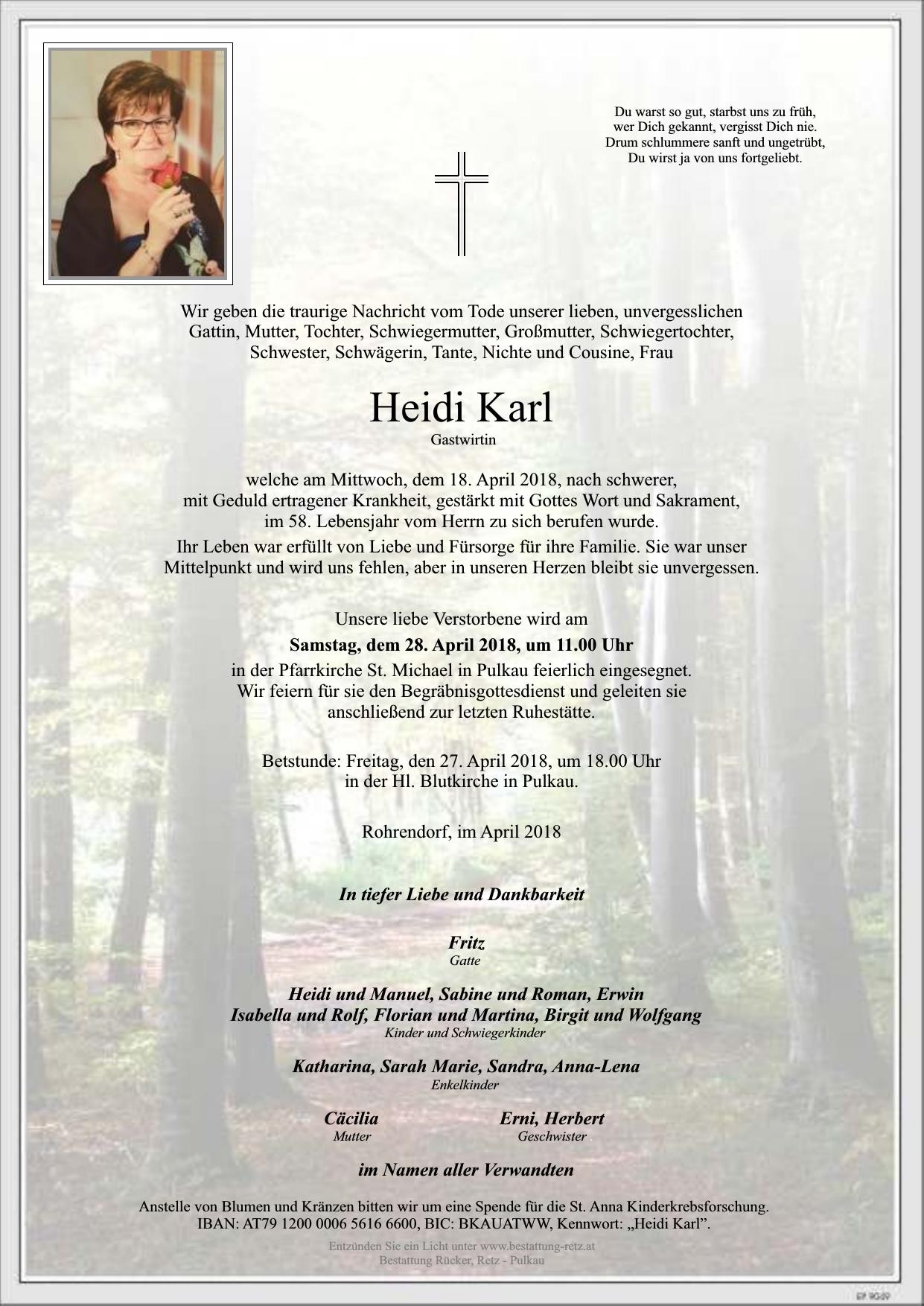 Traueranzeige von Heidi Karl