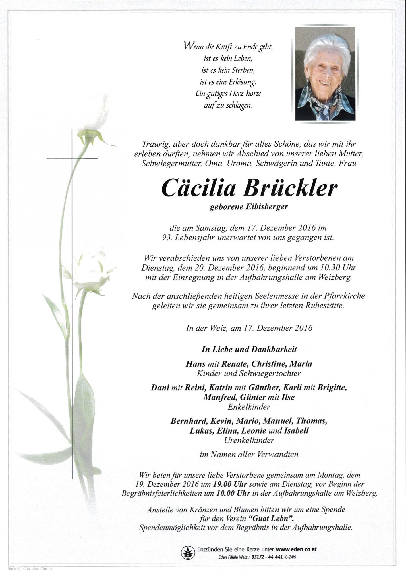 Traueranzeige von Cäcilia Brückler
