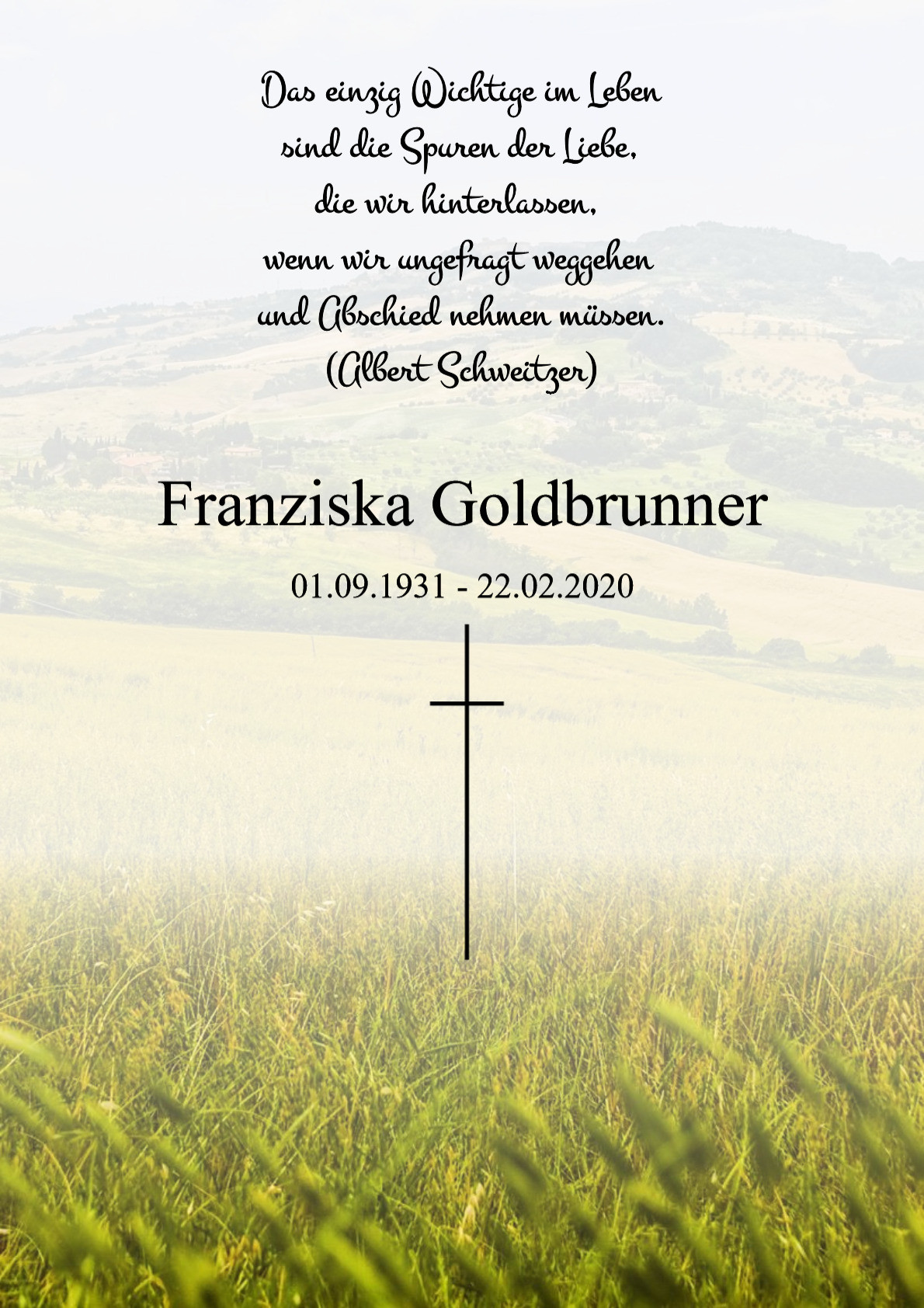 Traueranzeige von Franziska Goldbrunner