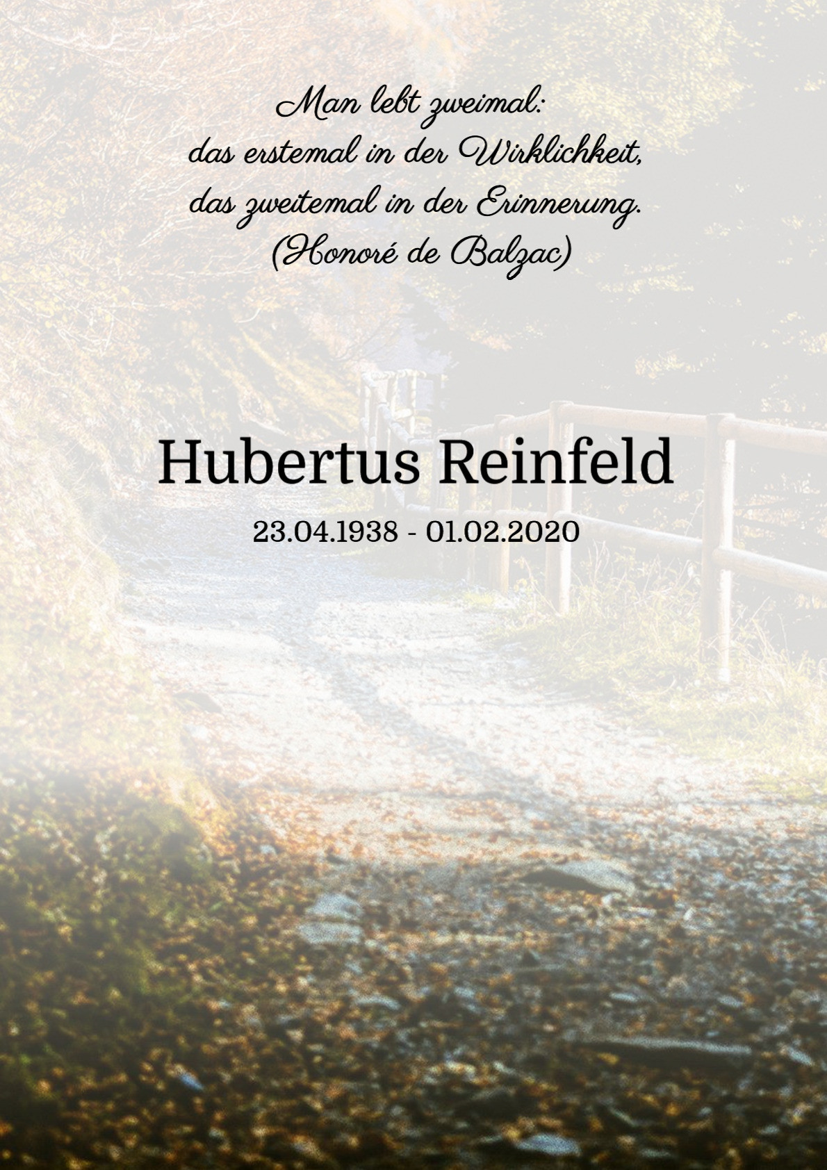 Traueranzeige von Hubertus Reinfeld