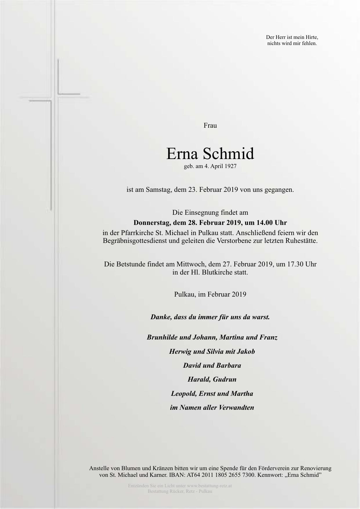 Traueranzeige von Erna Schmid