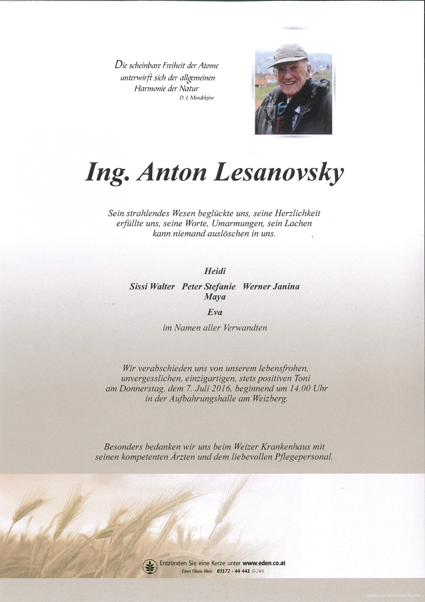 Traueranzeige von Ing. Anton Lesanovsky