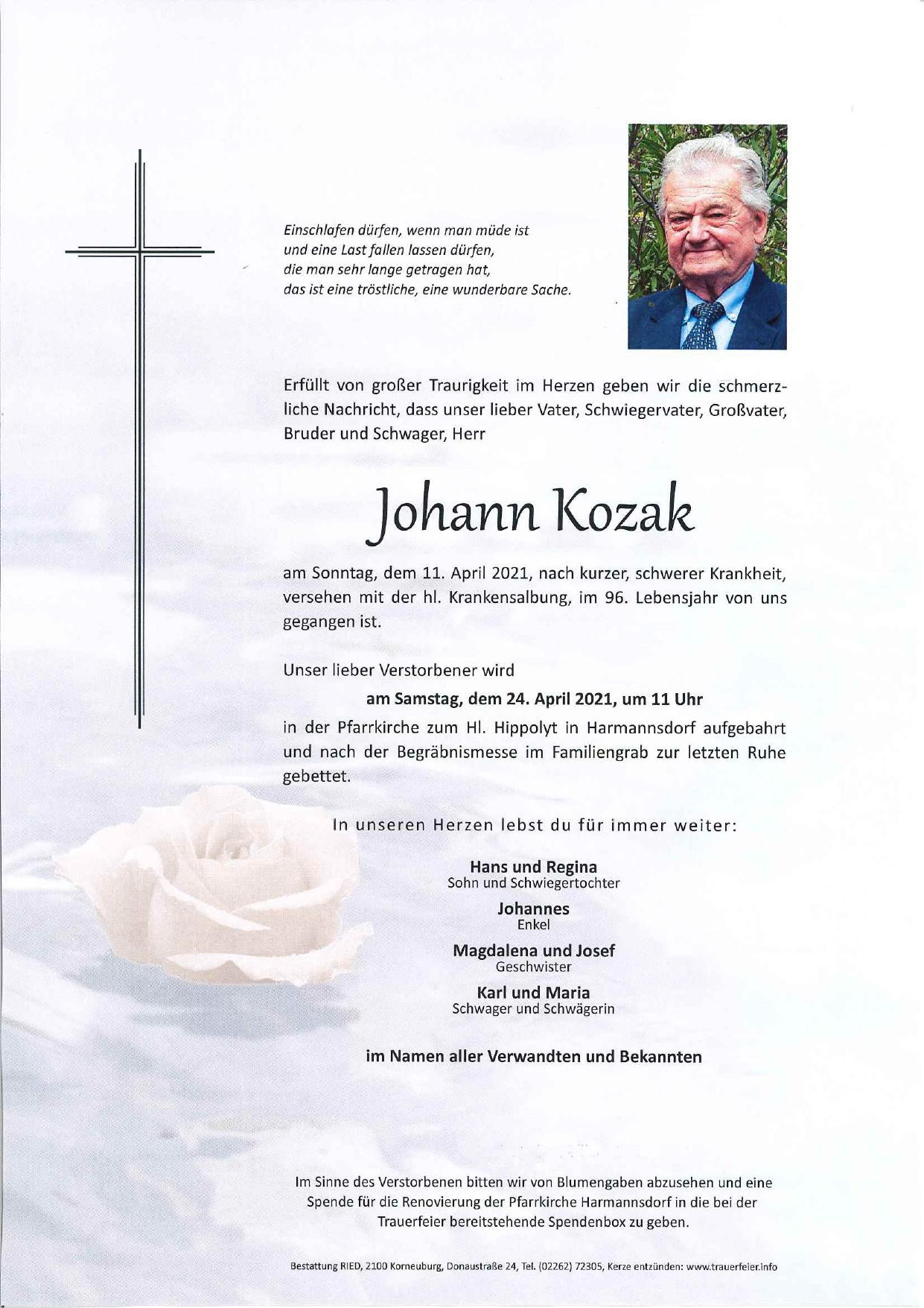 Traueranzeige von Johann Kozak