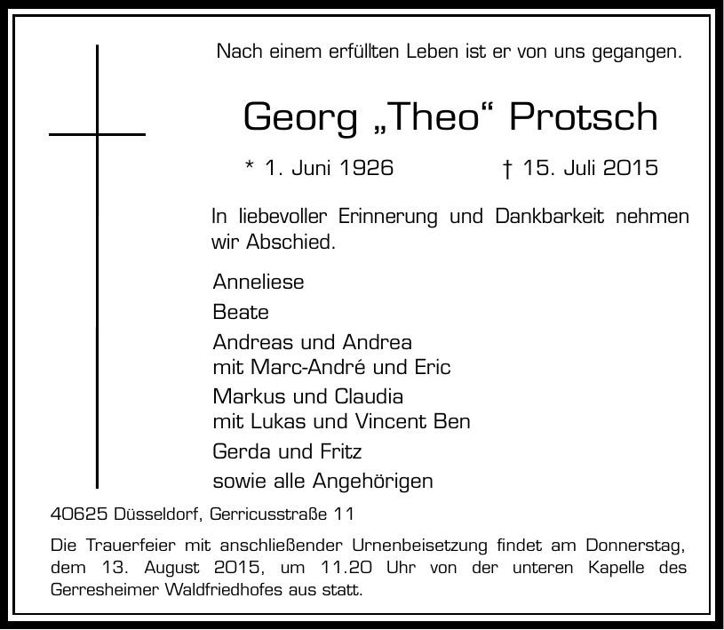 Traueranzeige von Georg Protsch