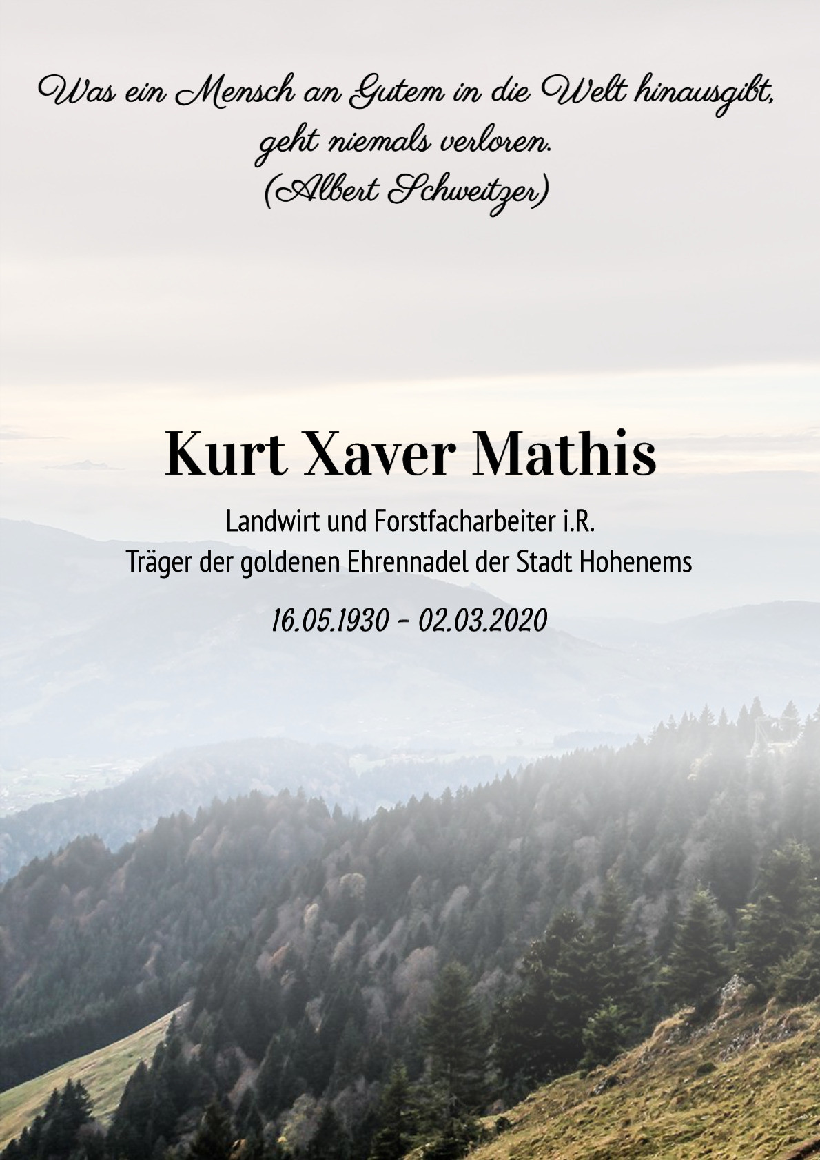 Traueranzeige von Kurt Xaver Mathis